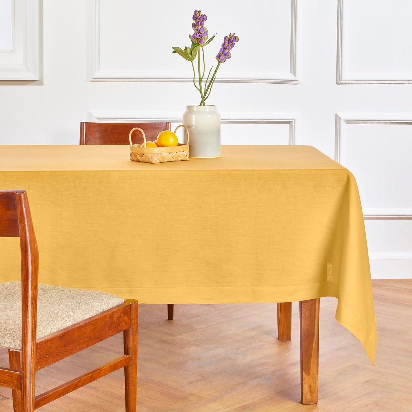 Mustard Yellow Linen Tablecloth 52 x 52 Inch for Thanksgiving