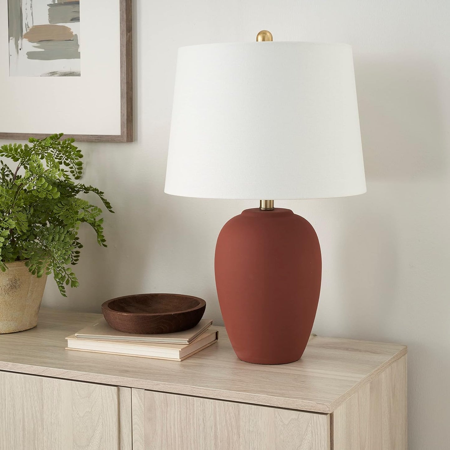 Nourison Home 23in Rust Orange Ceramic Pot Table Lamp for Any Room