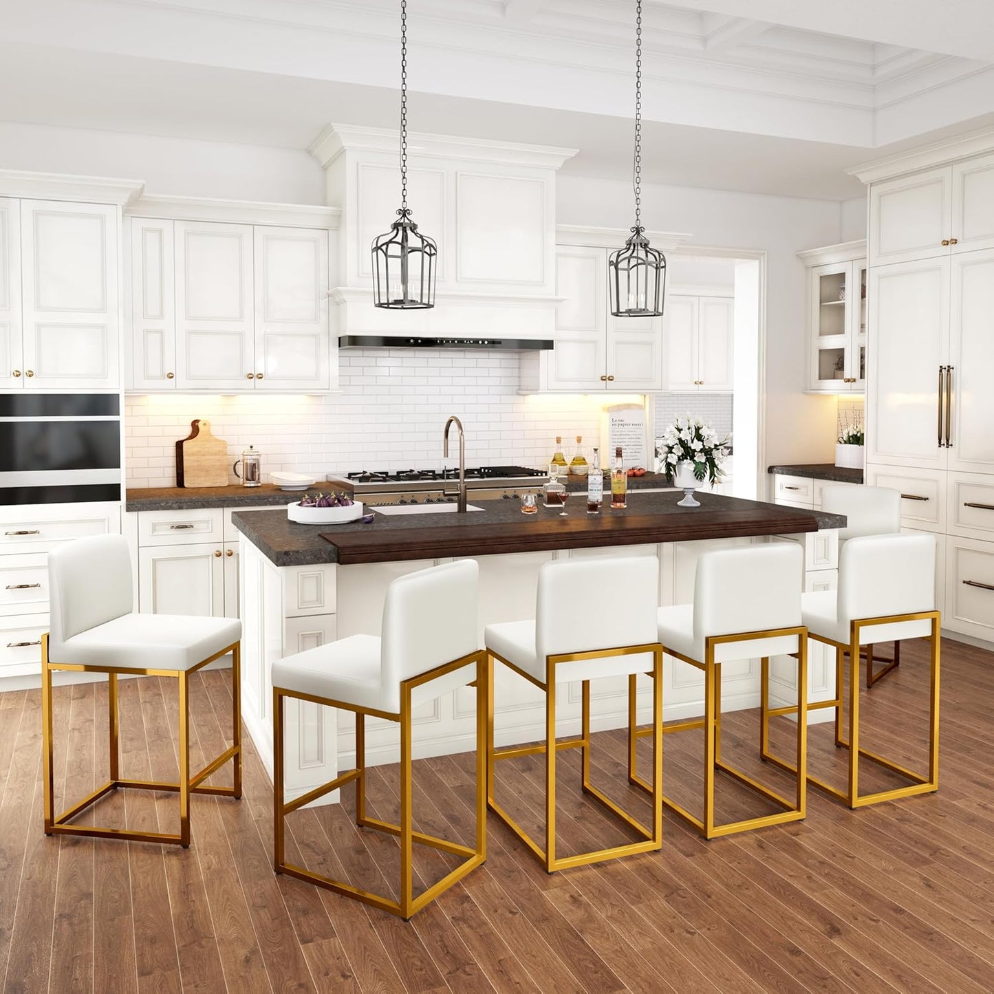 PHI VILLA White Bar Stools Set of 6 for Kitchen Counter Height