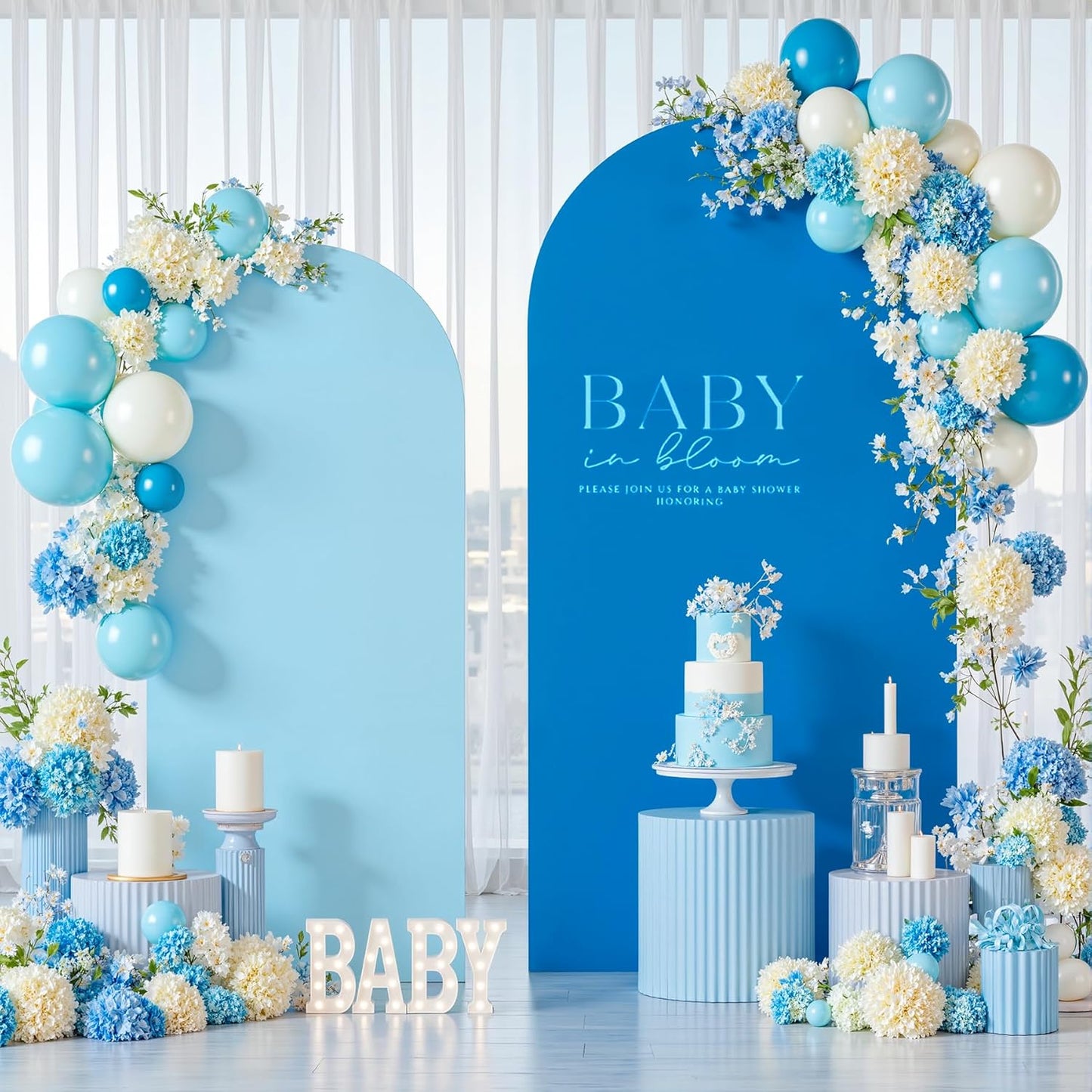 Baby Blue and Royal Blue Arch Cover Set for Stunning Events
