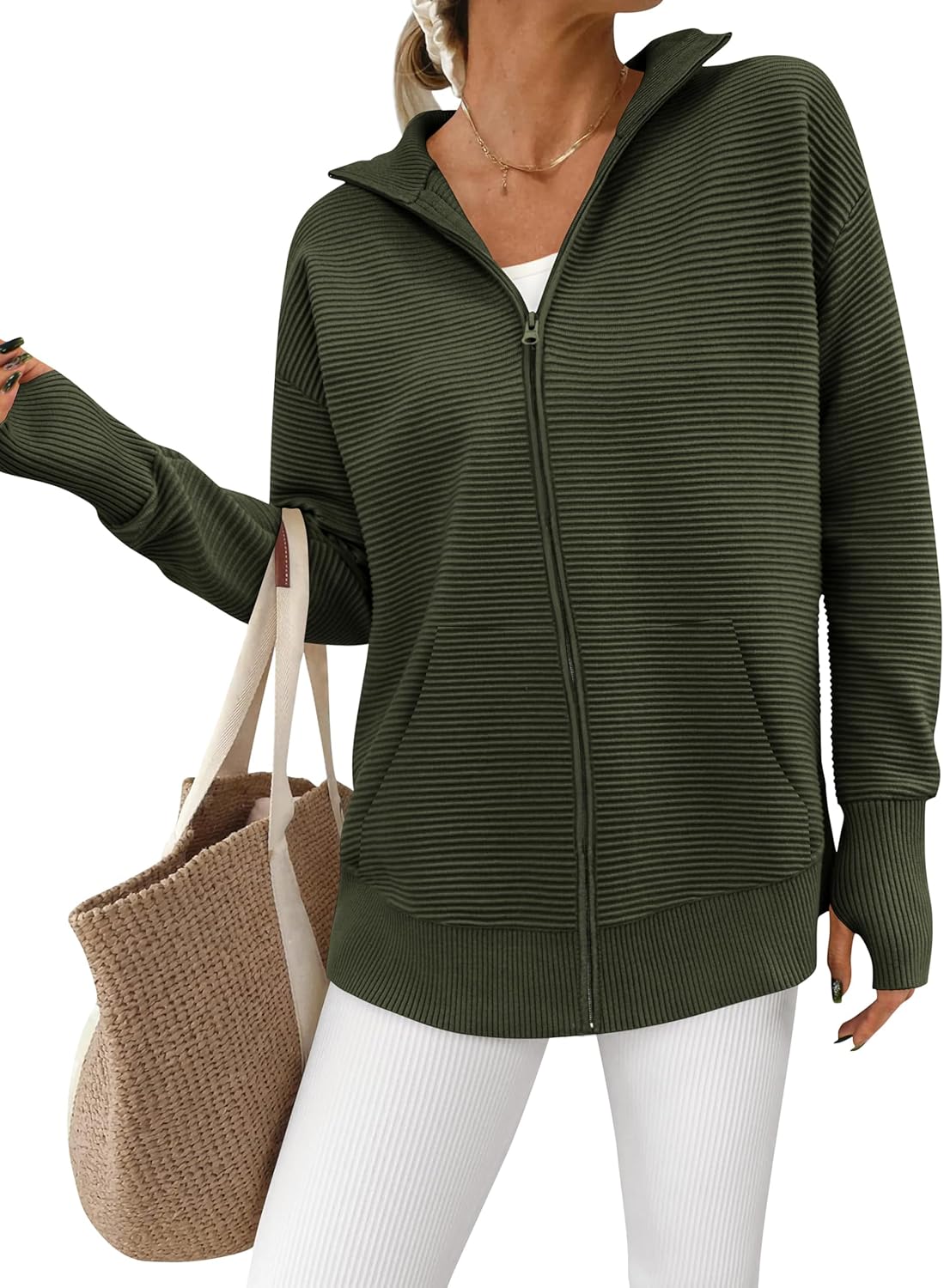 PRETTYGARDEN Womens Fall 2025 Long Sleeve Zip Up Cardigan