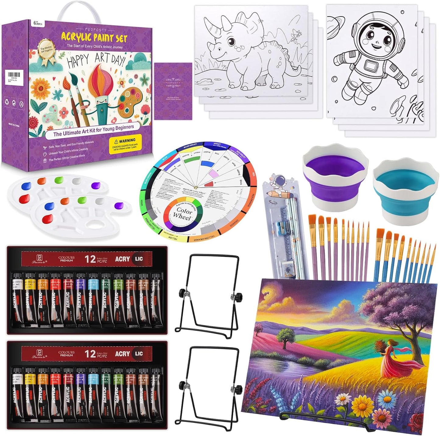 PUOPOSTY Acrylic Paint Set for Kids - Double the Fun & Creativity