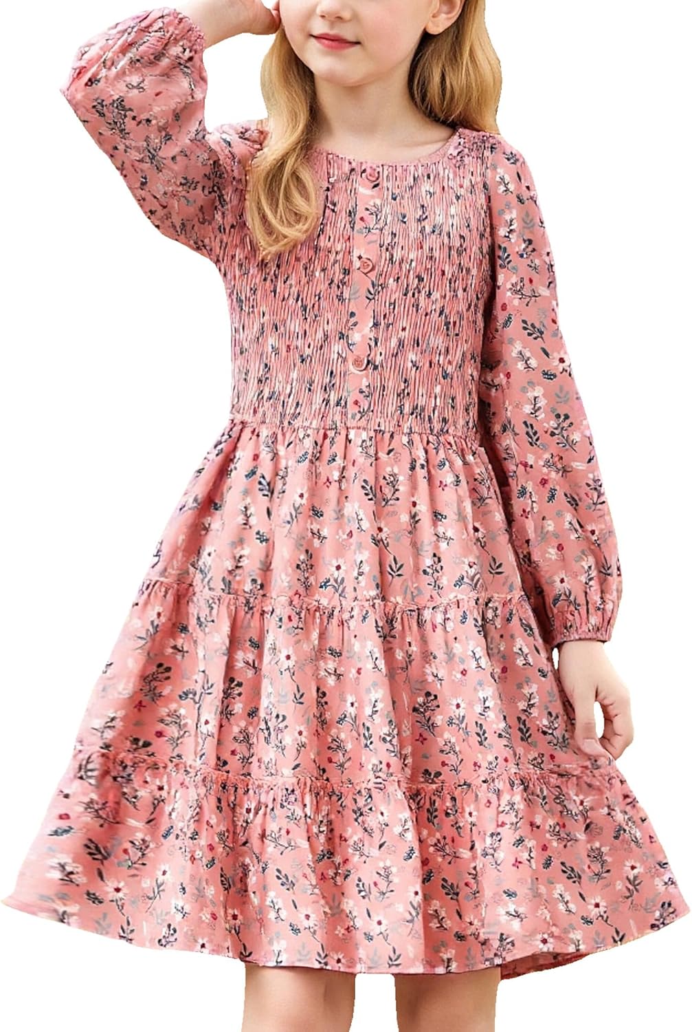 GRACE KARIN Girls Fall Long Sleeve Floral Dress for Teens