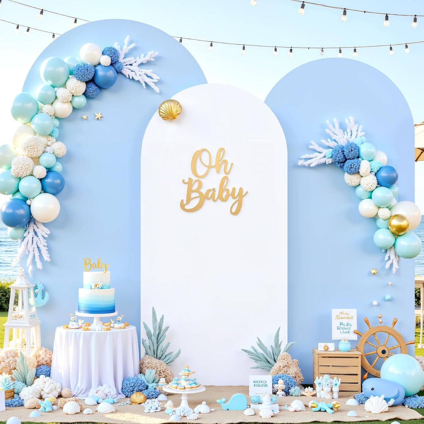 White and Blue Arch Backdrop Cover Set for Events and Parties
