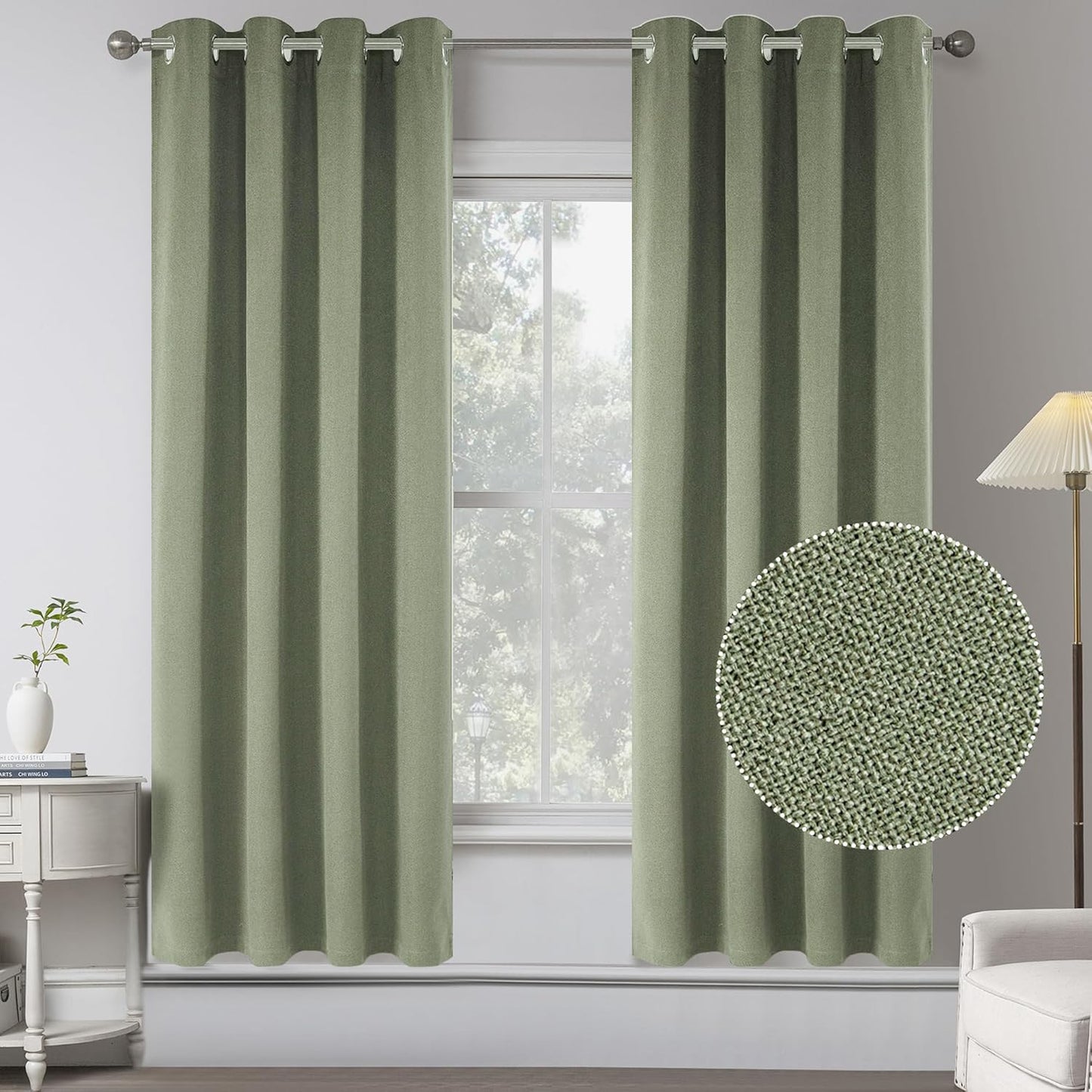 Light Sage Green Blackout Curtains for Bedroom and Living Room