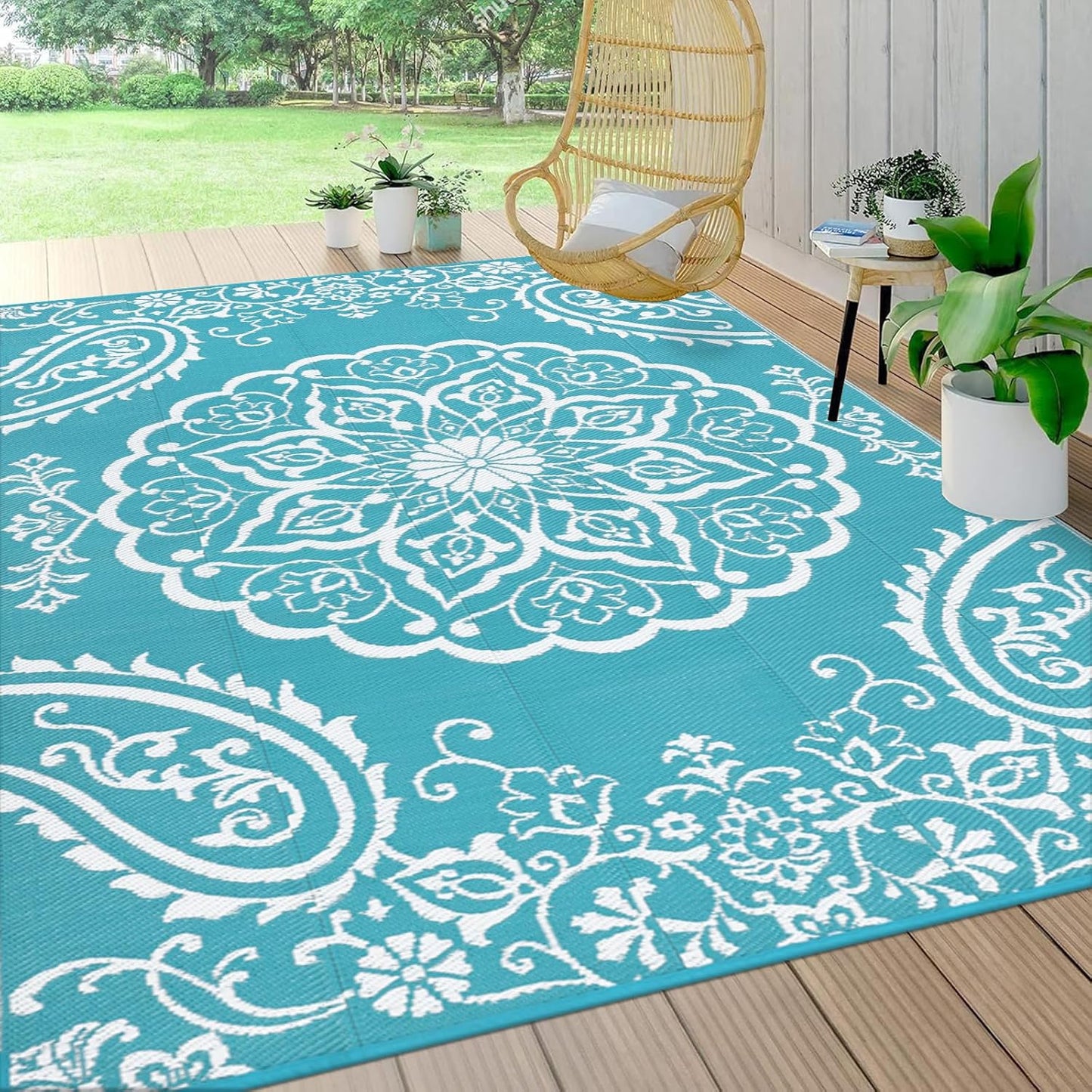 Pauwer Waterproof Outdoor Rug 10x14 for Patio and Camping