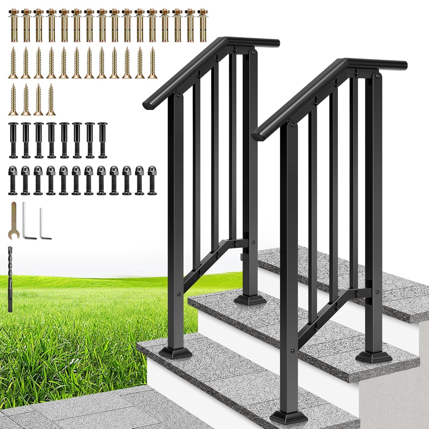 VIVOHOME 2-Pack 2 Step Galvanized Steel Hand Rails for Safety