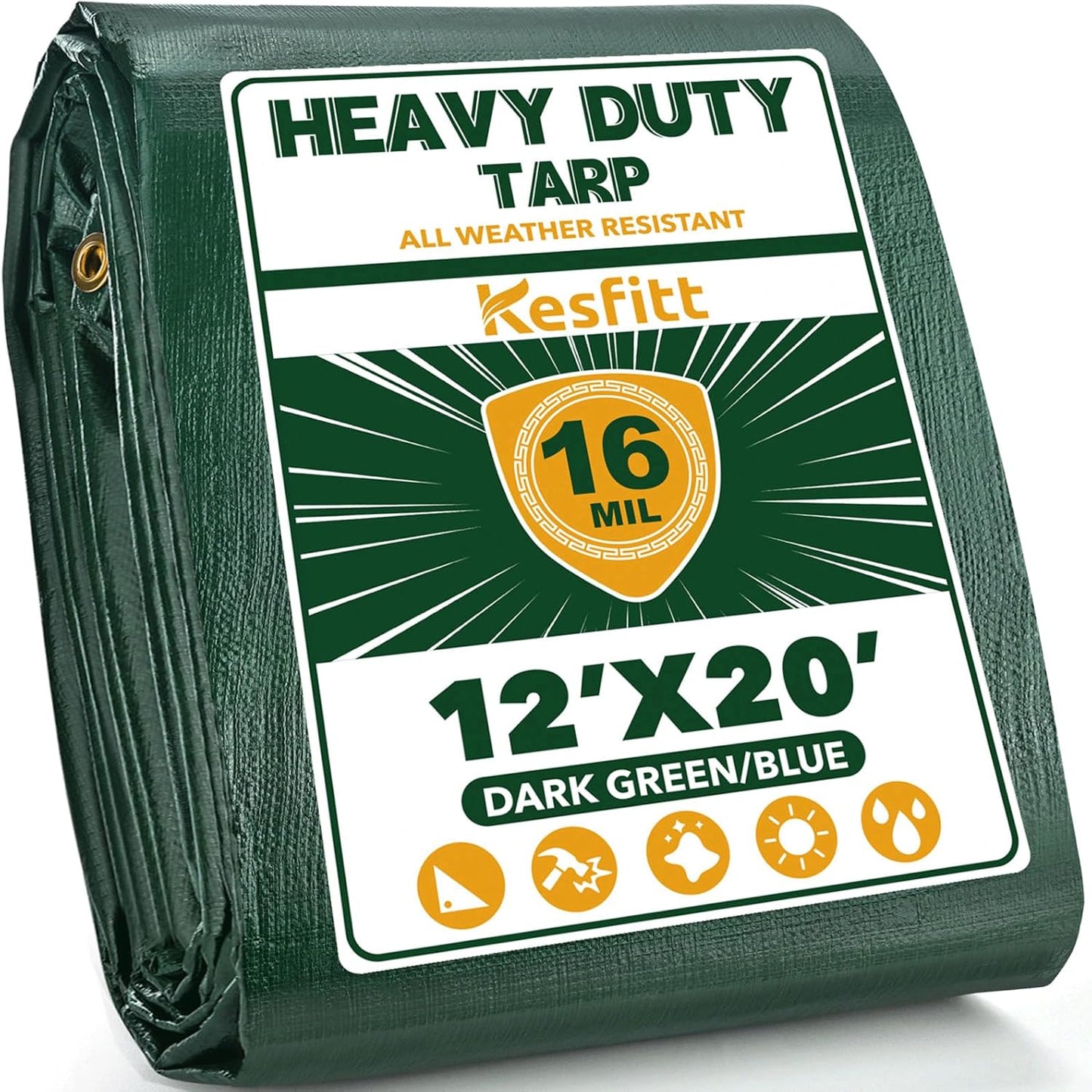 Kesfitt Heavy Duty Waterproof Tarp 12x20FT for Outdoor Use
