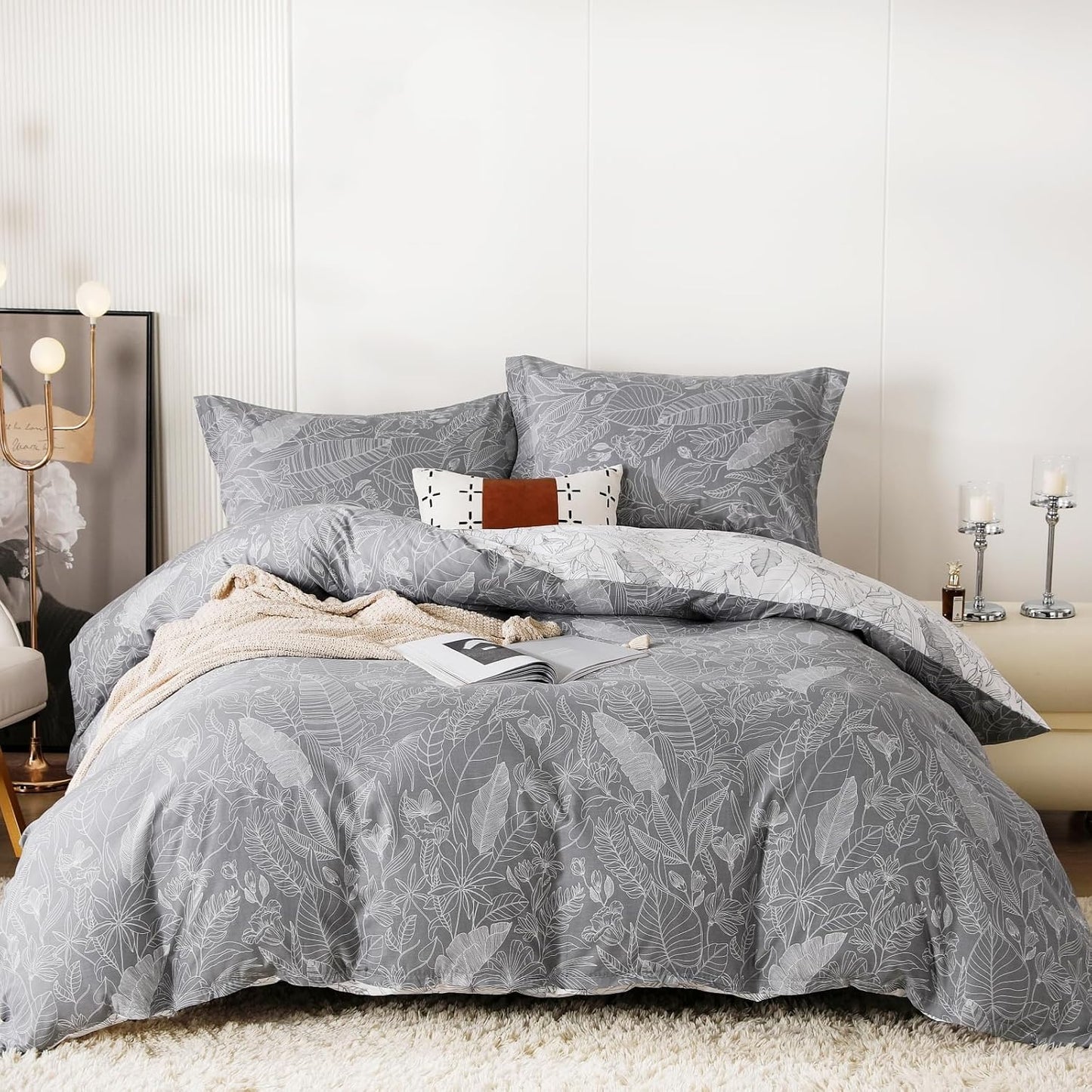 100% Cotton Duvet Cover Set with Leaf Pattern for Comfort