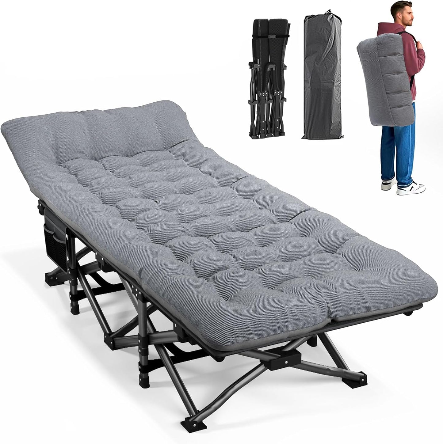 ATORPOK Camping Cot for Adults with Cushion - Portable Folding Bed