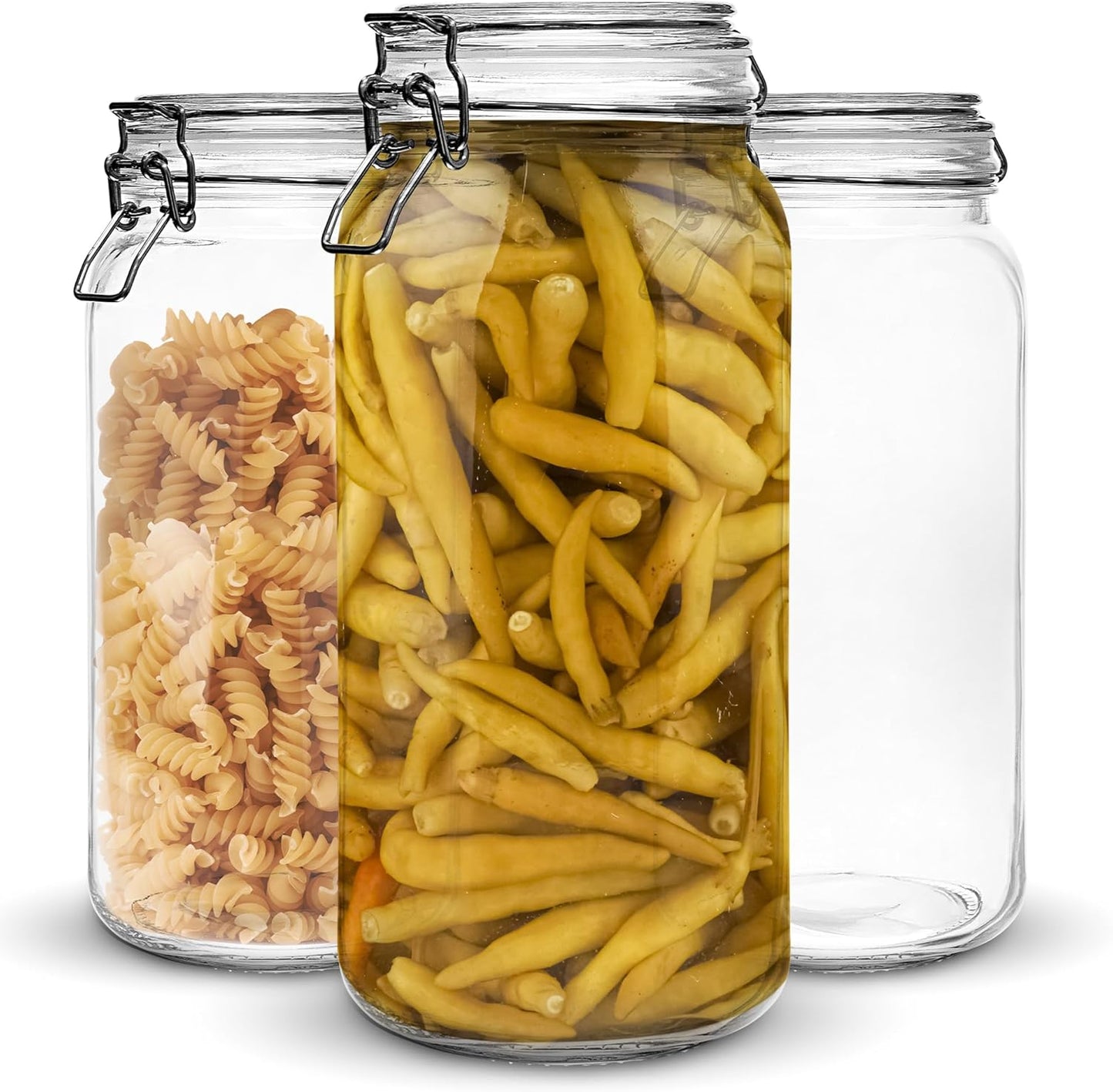 Set of 3 Glass Mason Jar 64 Ounces with Airtight Lid for Storage