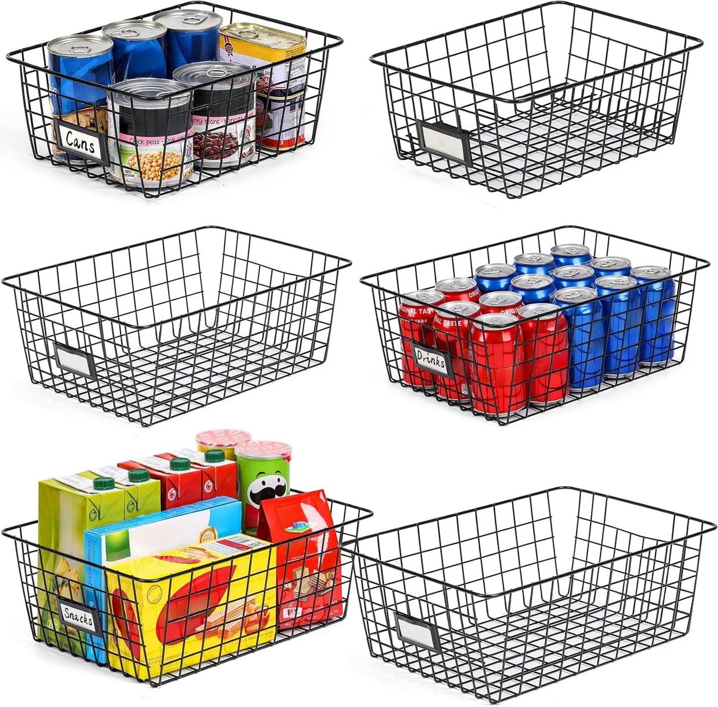 6 Pack Wire Baskets for Pantry Organization and Storage