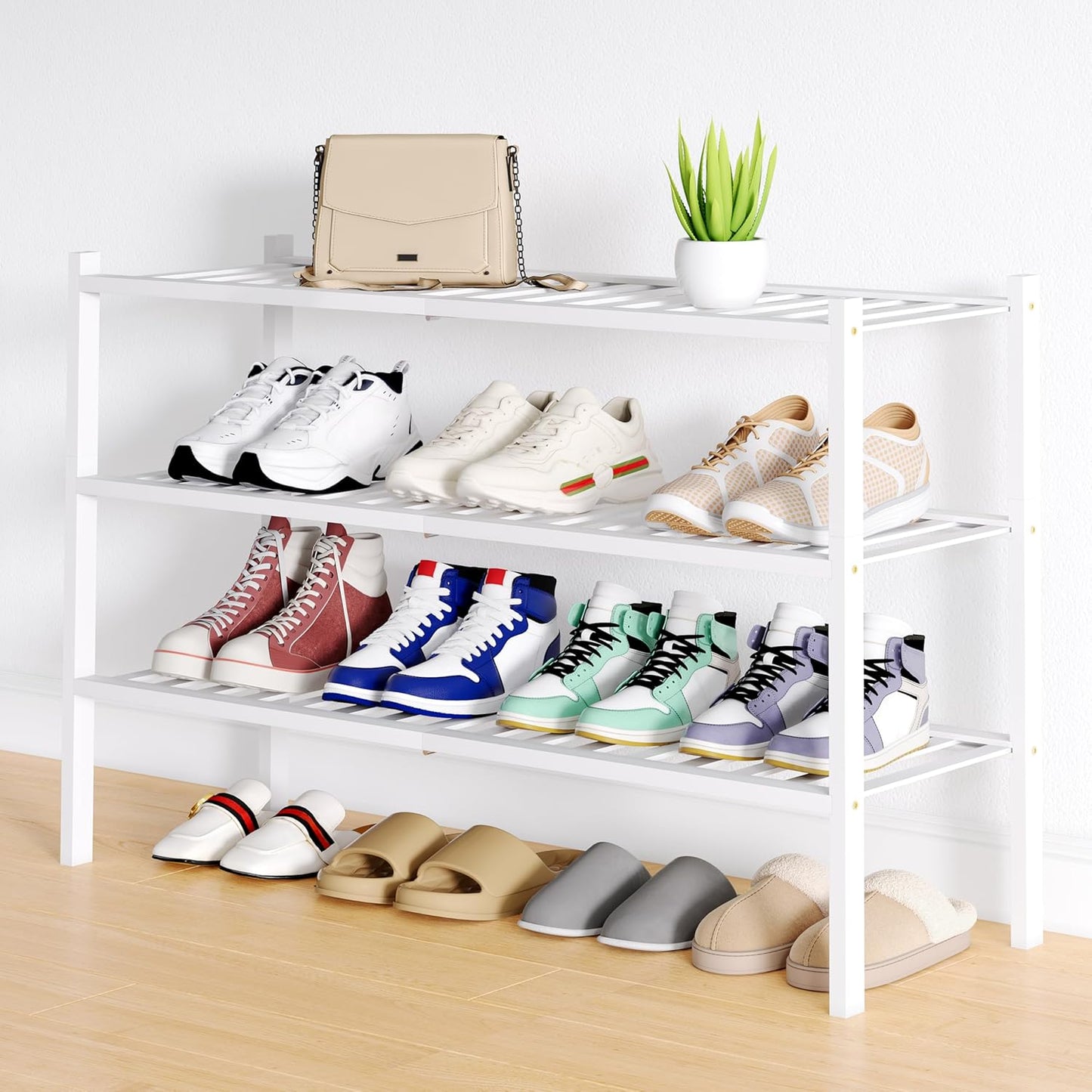 Smiry Shoe Rack - 3 Tier Bamboo Organizer for Entryway Storage