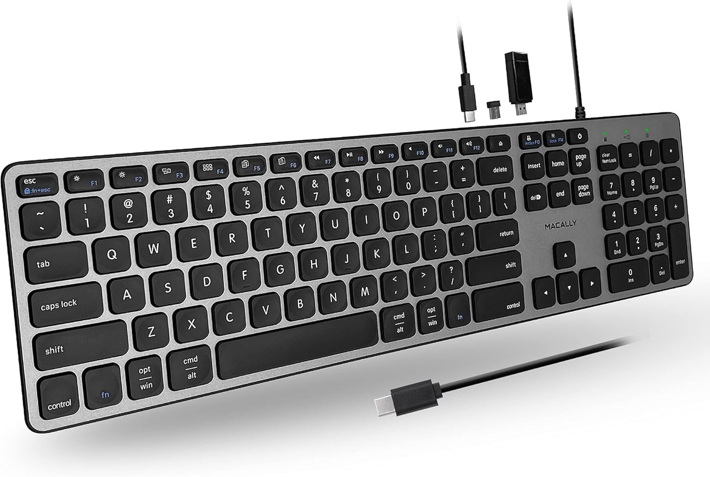 Macally Premium USB C Keyboard - Connect 3 Devices Easily!