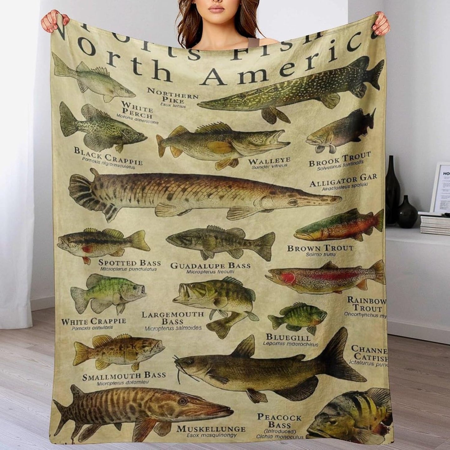 Soft Fish Pattern Flannel Blanket, Cozy 40x50 inch