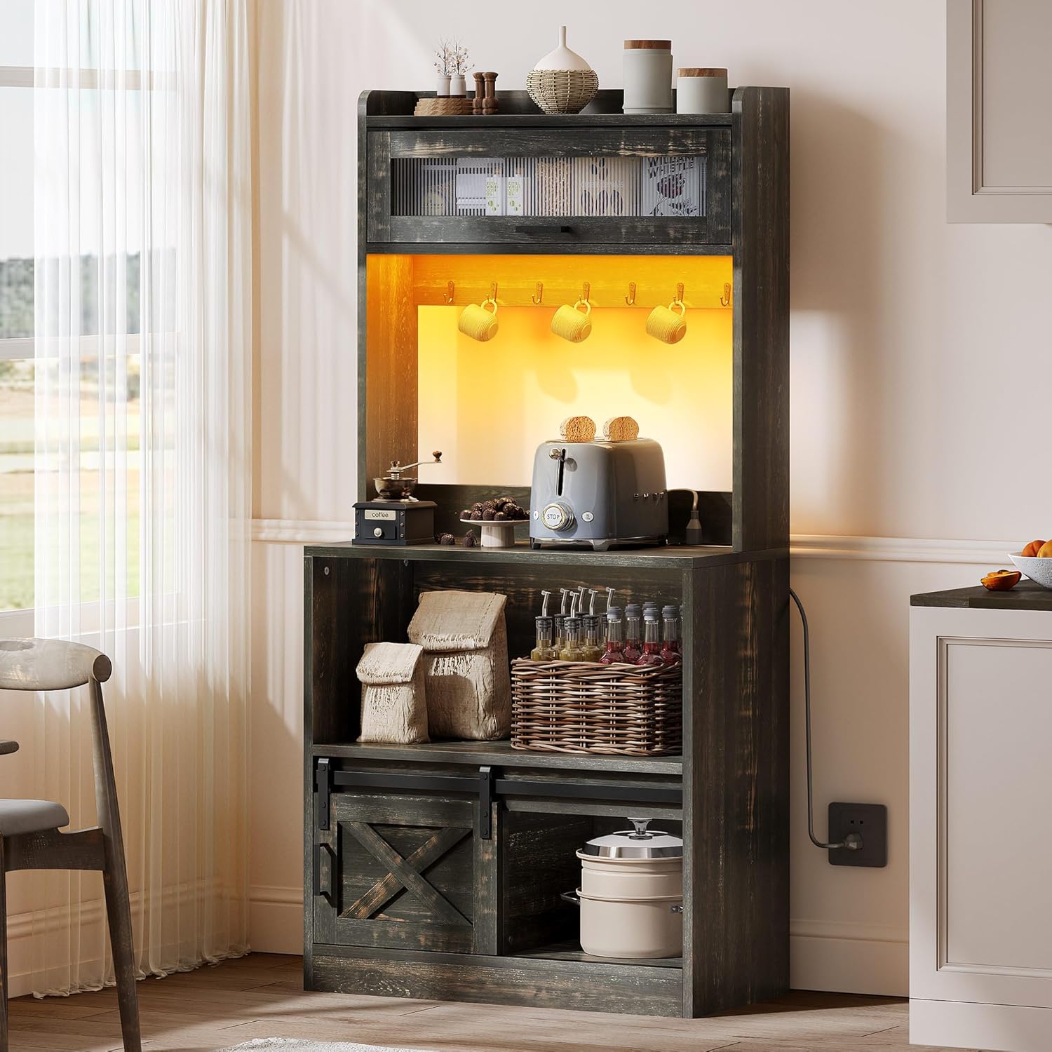 YITAHOME 5-Tier Bakers Rack with Power Outlet & LED Lights - 35 charac ...