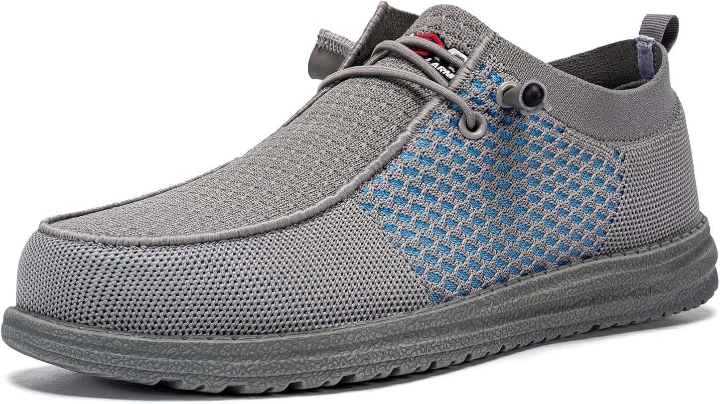 LARNMERN Slip On Steel Toe Shoes for Men - Lightweight Comfort