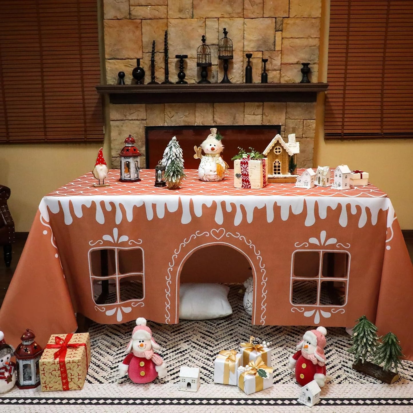 Gingerbread Playhouse Tablecloth for Kids Holiday Fun