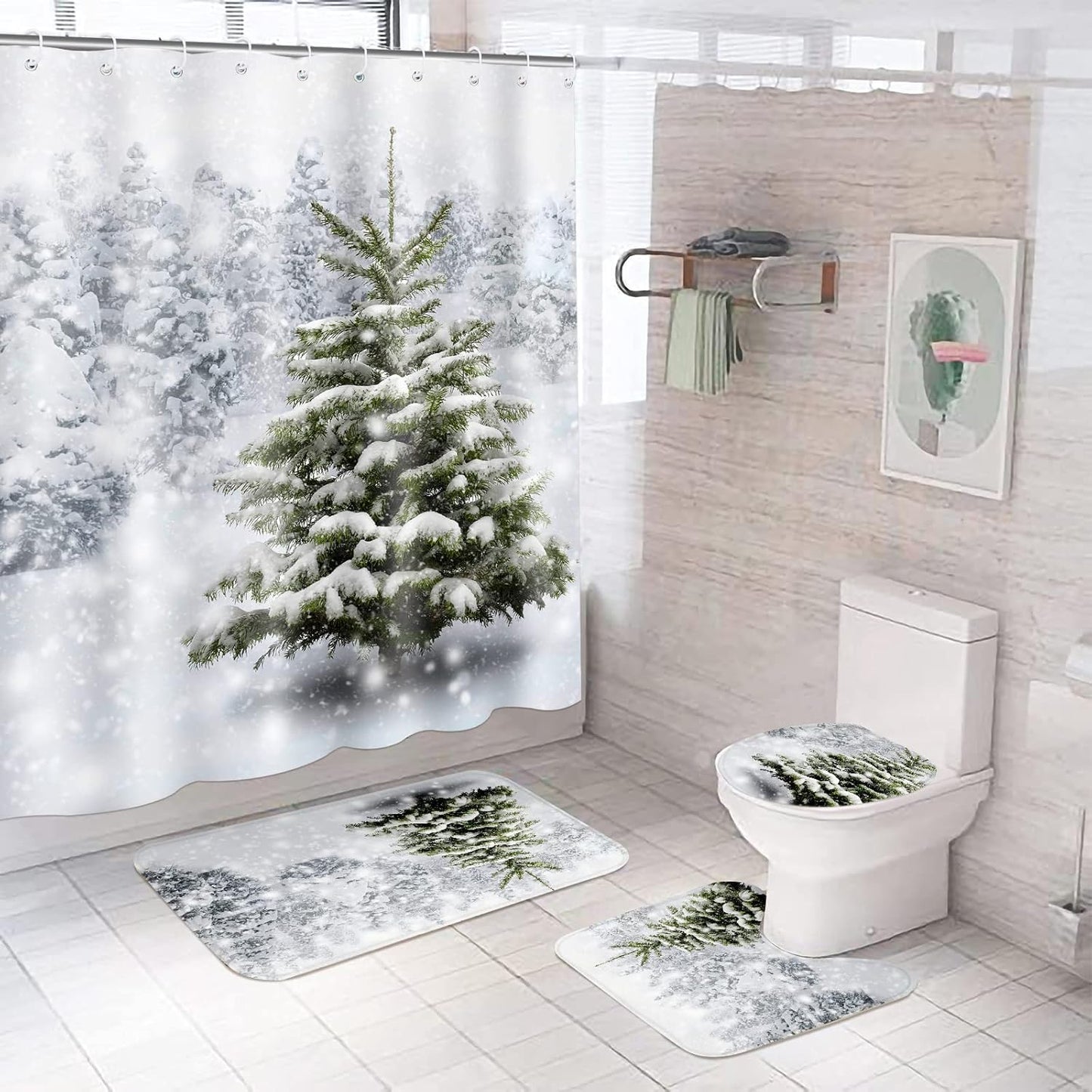 Christmas Bathroom Set: Waterproof, Non-Slip, Festive Decor