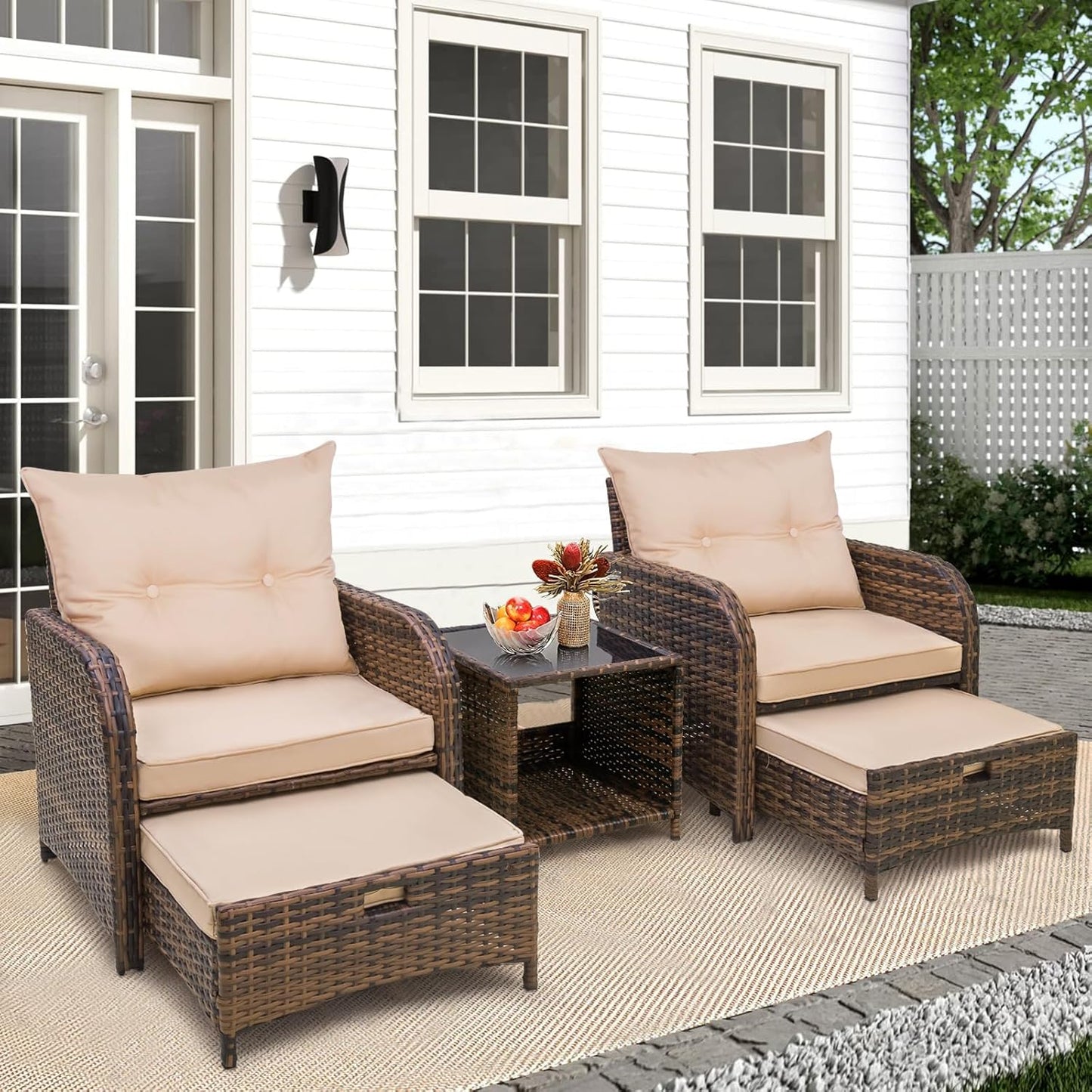 5 Pieces Patio Chairs Set with Ottomans for Outdoor Comfort