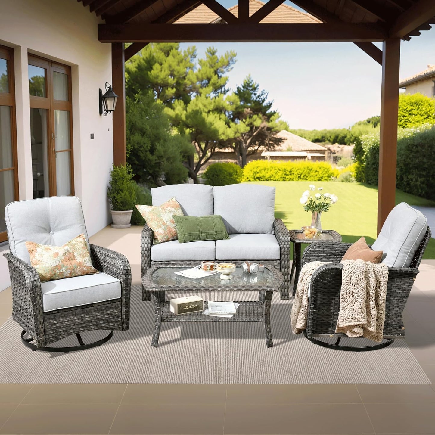 ovios 5 Pieces Patio Furniture Set with Swivel Chairs and Table