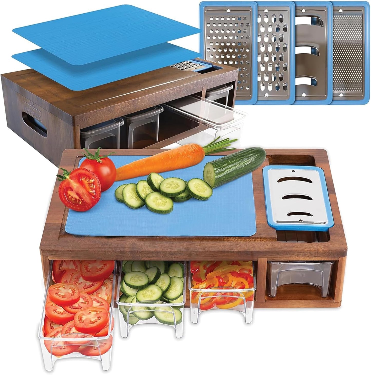 Acacia Cutting Board with Containers for Effortless Meal Prep