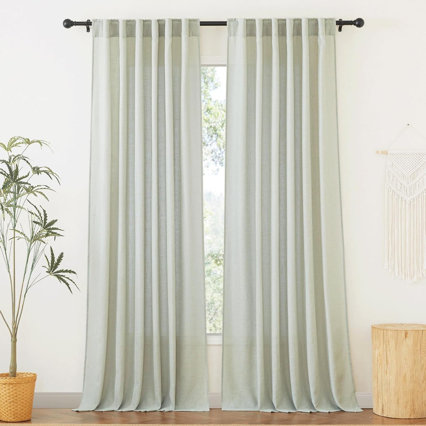 RYB HOME Linen Sheer Curtains for Light Filtering Privacy