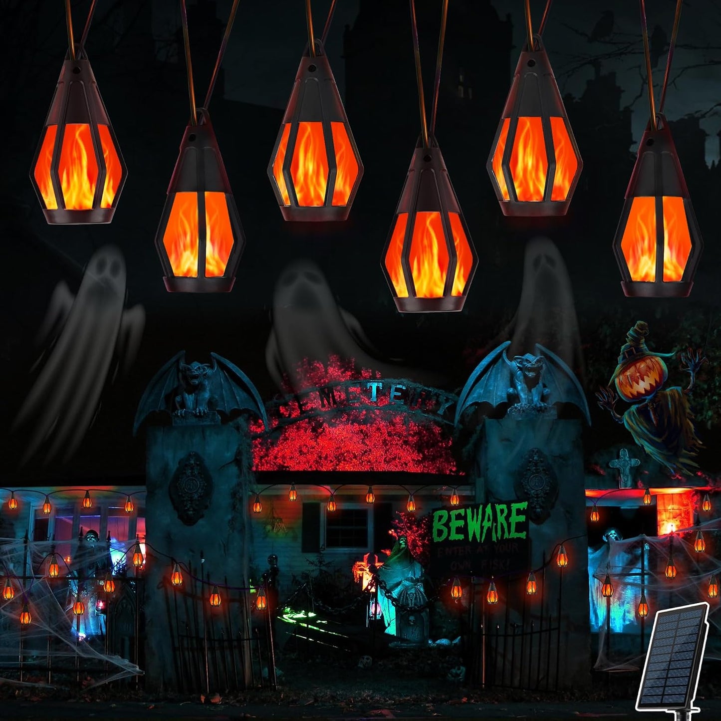 Solar Halloween Lights Outdoor with Flickering Flame Effect