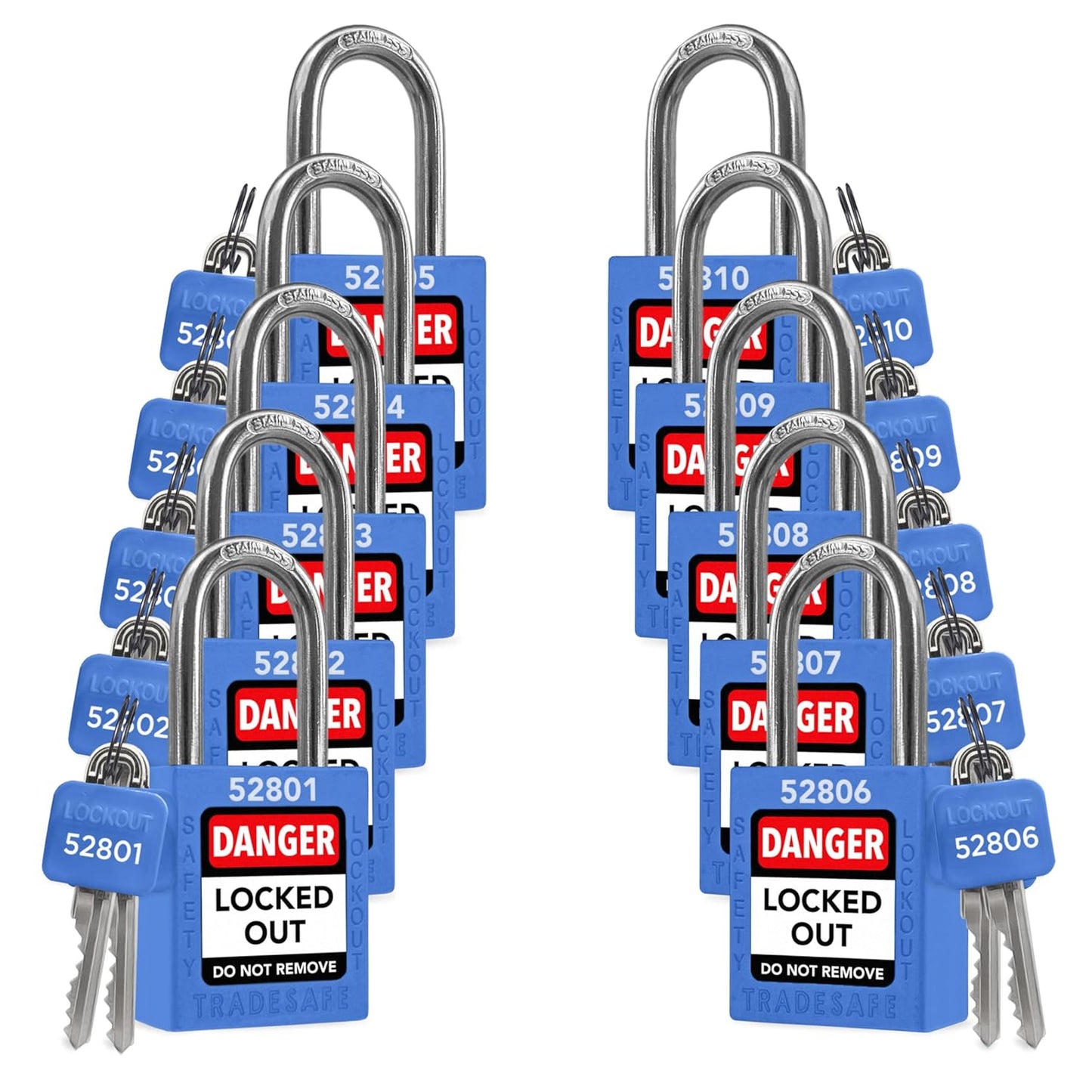 TRADESAFE Lockout Tagout Locks Set - 10 Blue OSHA Compliant Locks