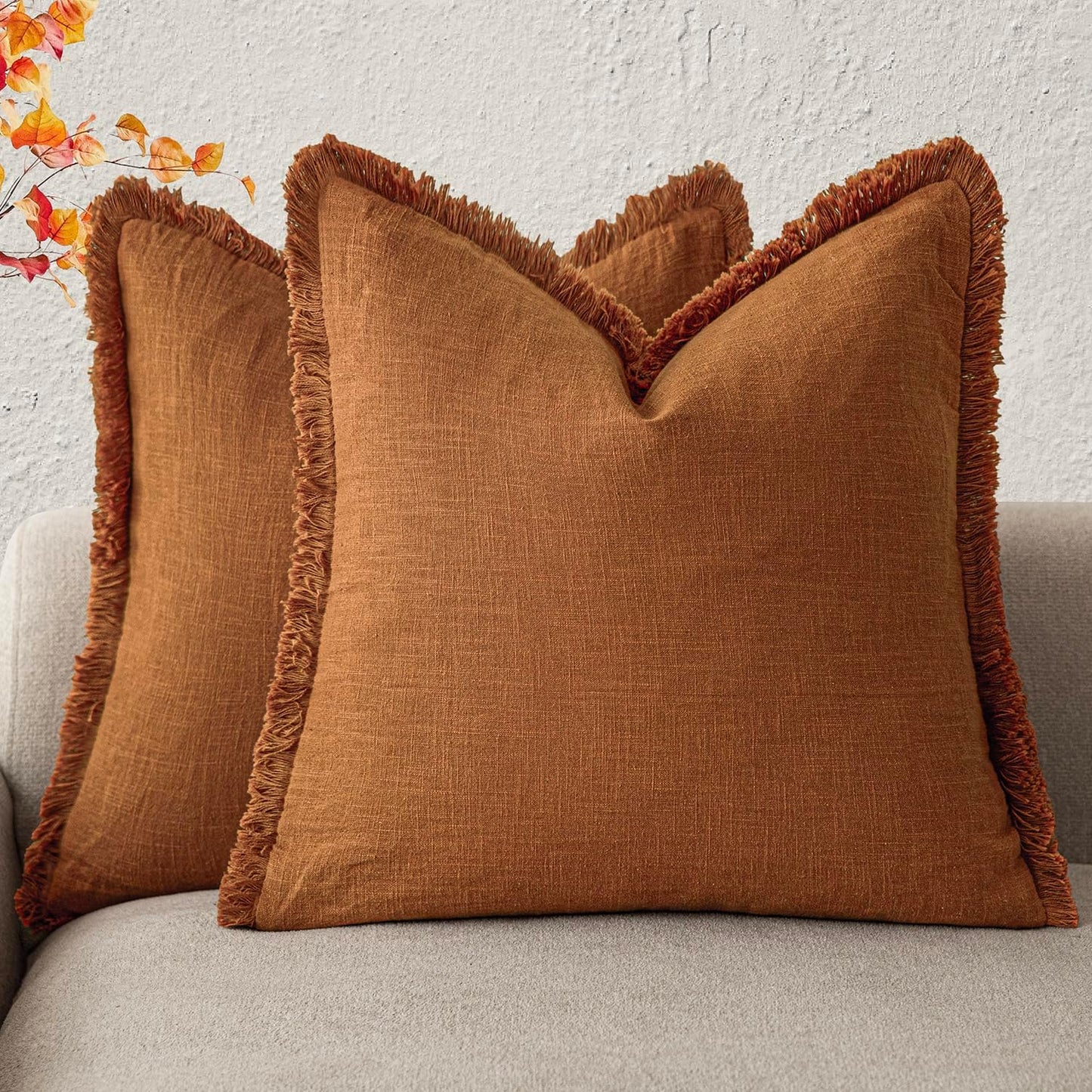 Foindtower Decorative Linen Fringe Throw Pillow Covers for Cozy Home