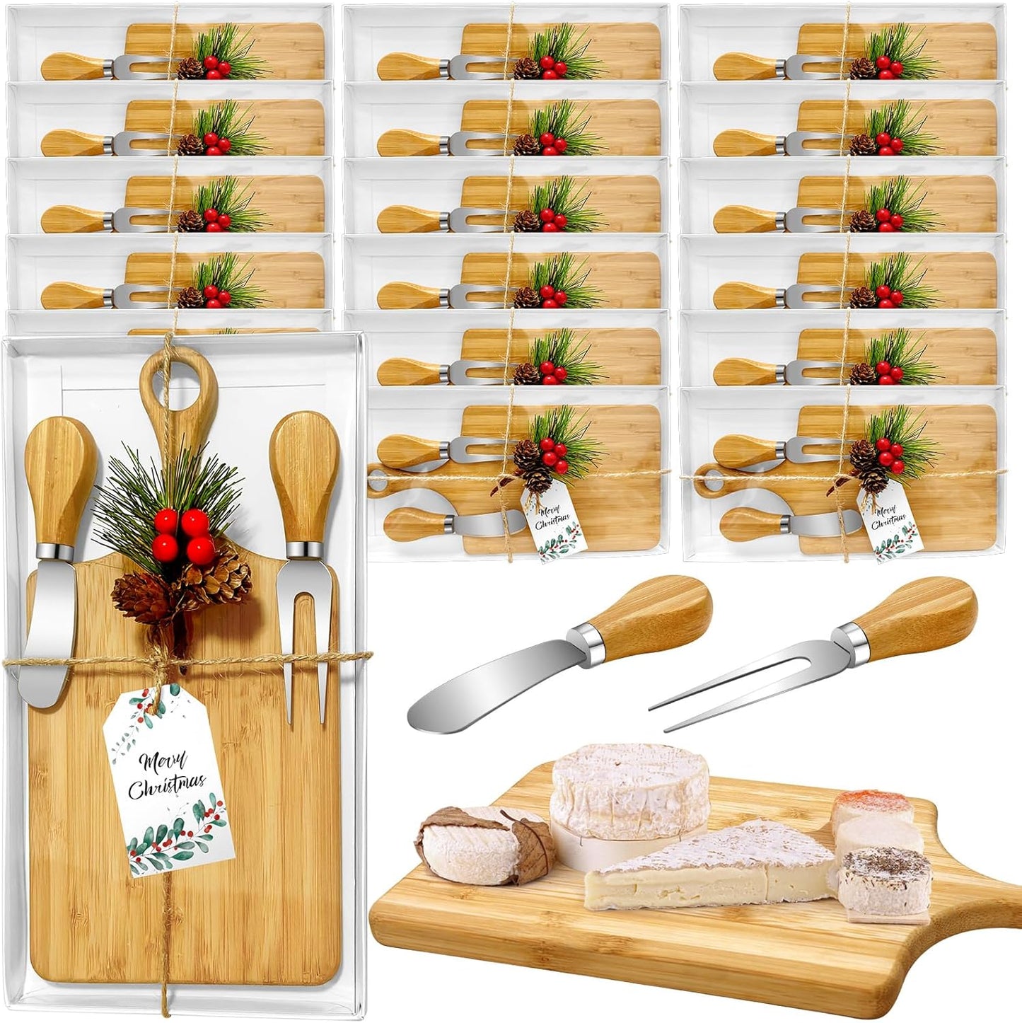 18 Set Christmas Gifts Bamboo Wooden Cheese Board Gift Set