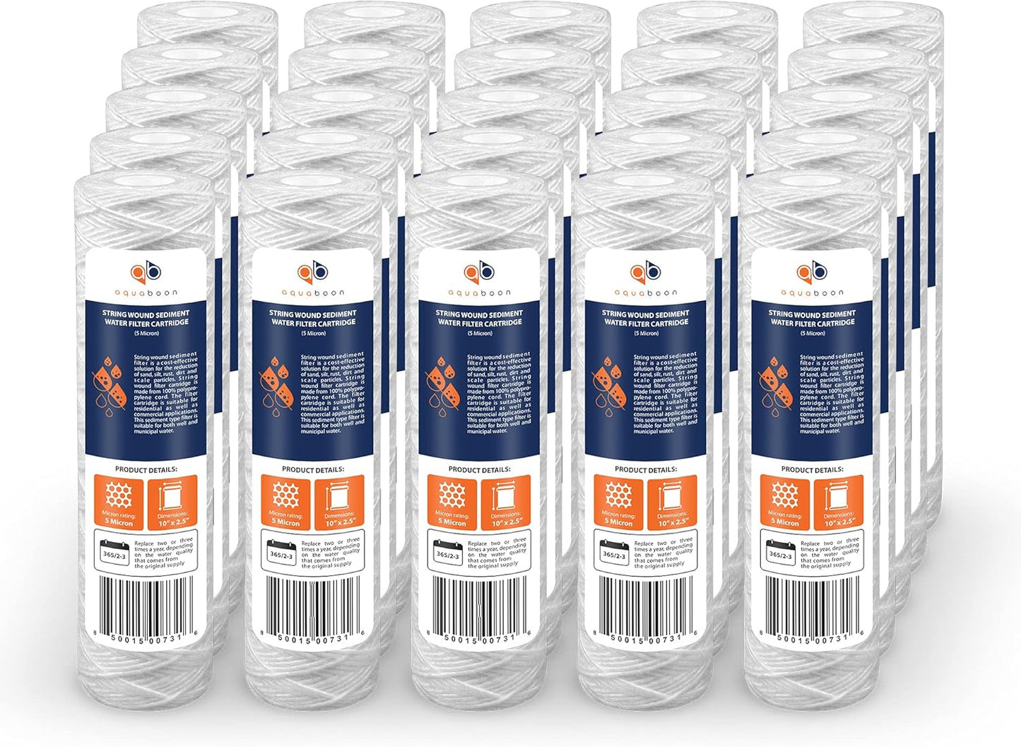 Aquaboon Whole House 5 Micron Water Filter Cartridge 25-Pack