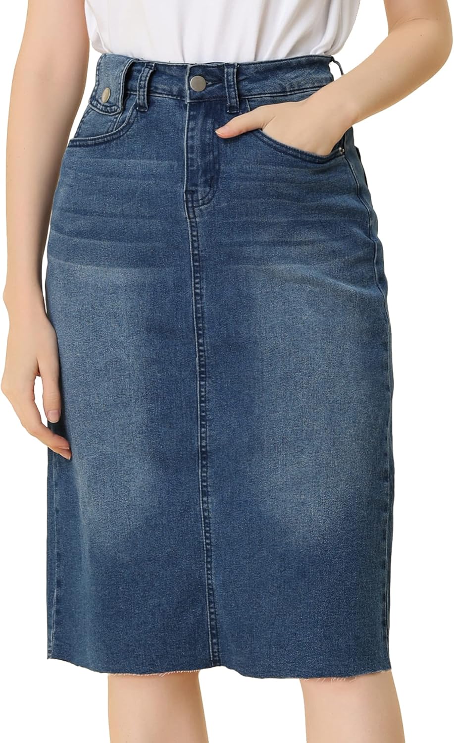 Allegra K Women's Casual Jean Skirt High Waist Back Slit Style