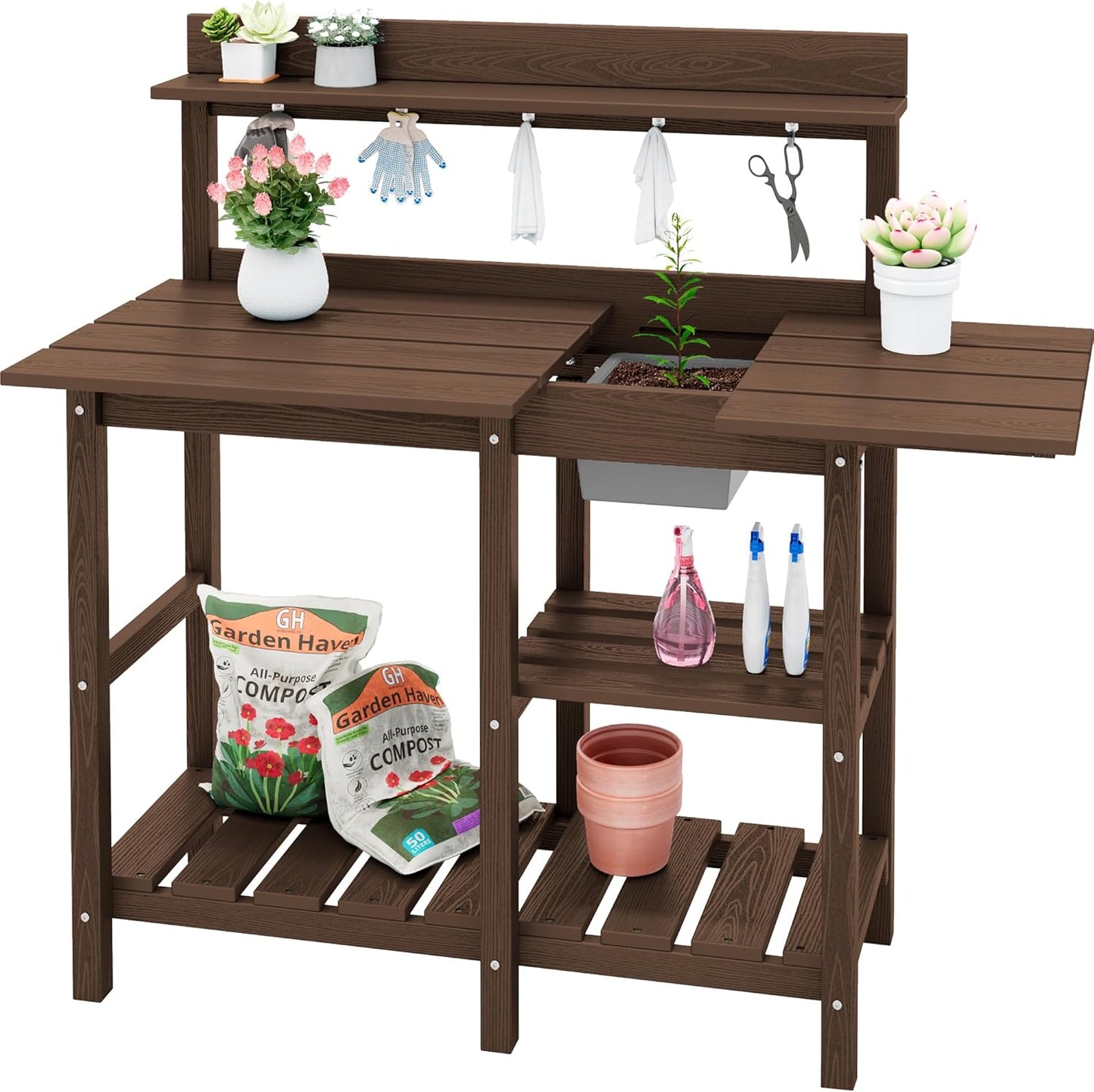 SERWALL Potting Bench with Sink for Outdoor Gardening Tasks