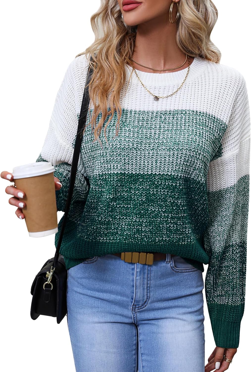 Women's Striped Color Block Sweater for Casual and Business Wear