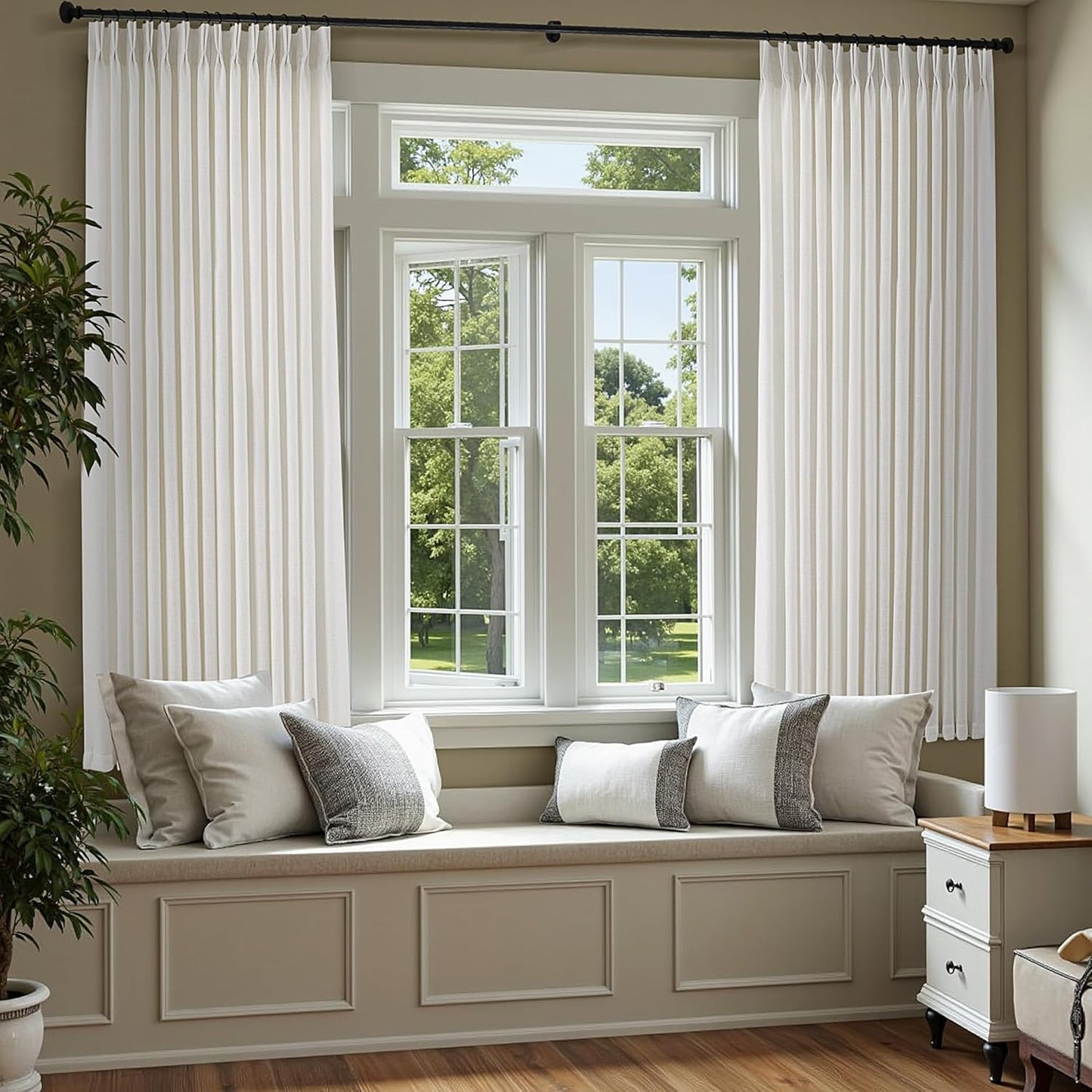 Pinch Pleat Linen Curtains for Living Room Bedroom Decor