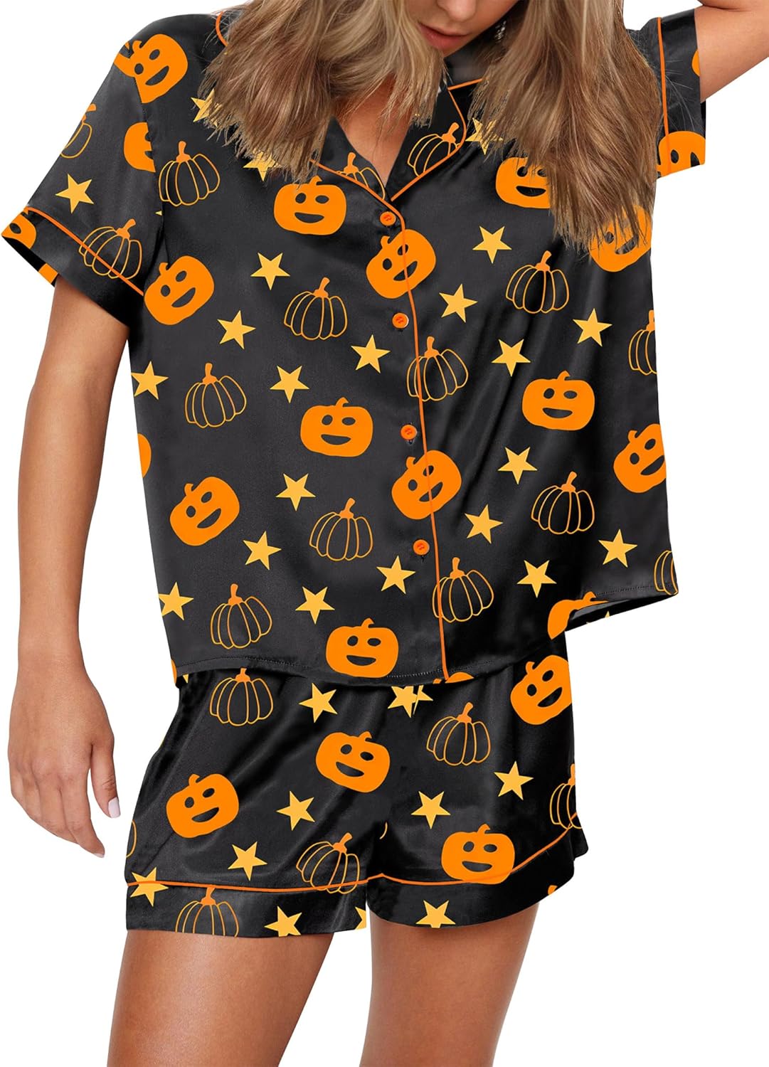 Funny Graphic Pajamas for Women Set - Button Down Short Sleeve