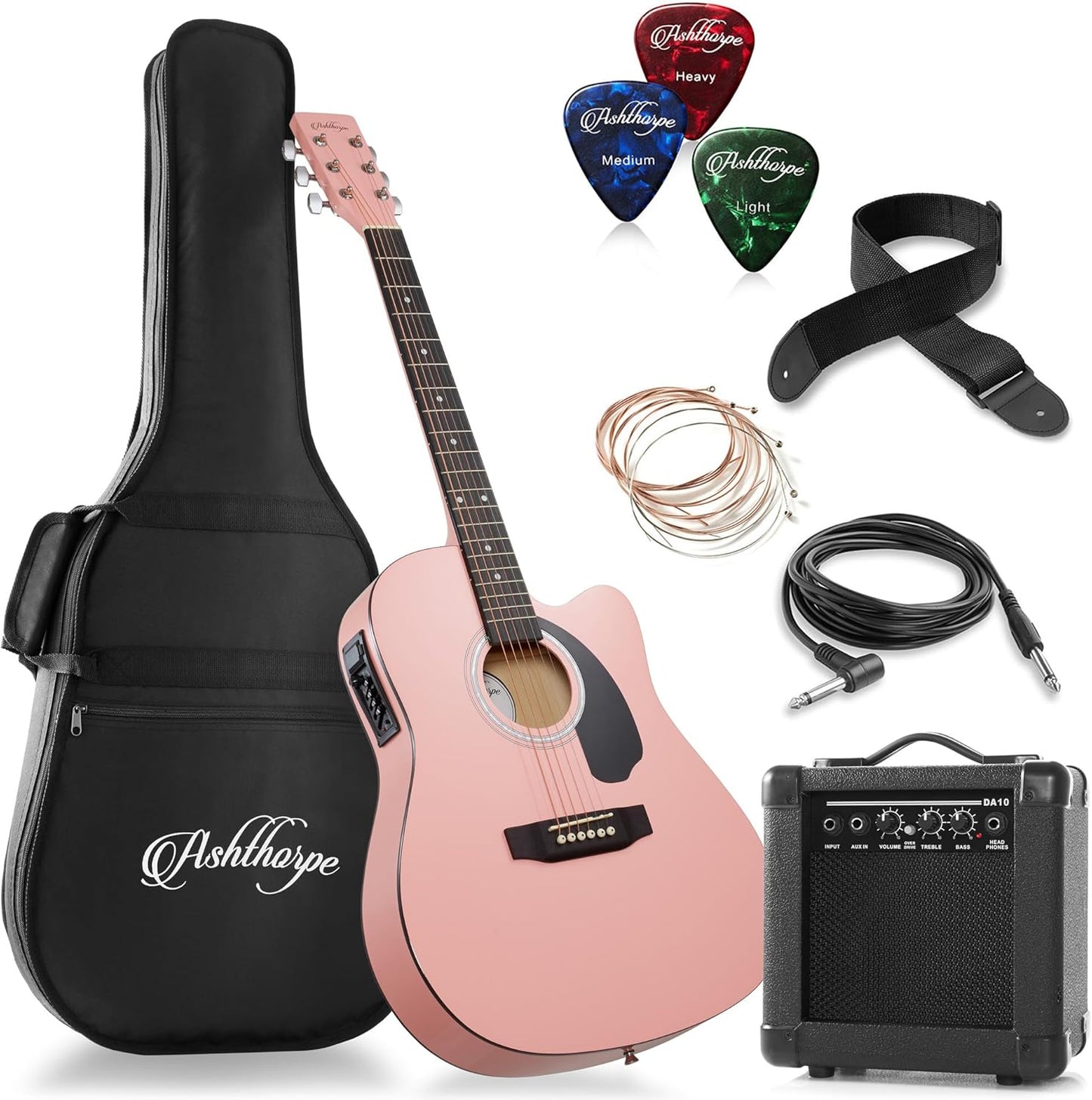Ashthorpe Full-Size Thinline Cutaway Acoustic Electric Guitar