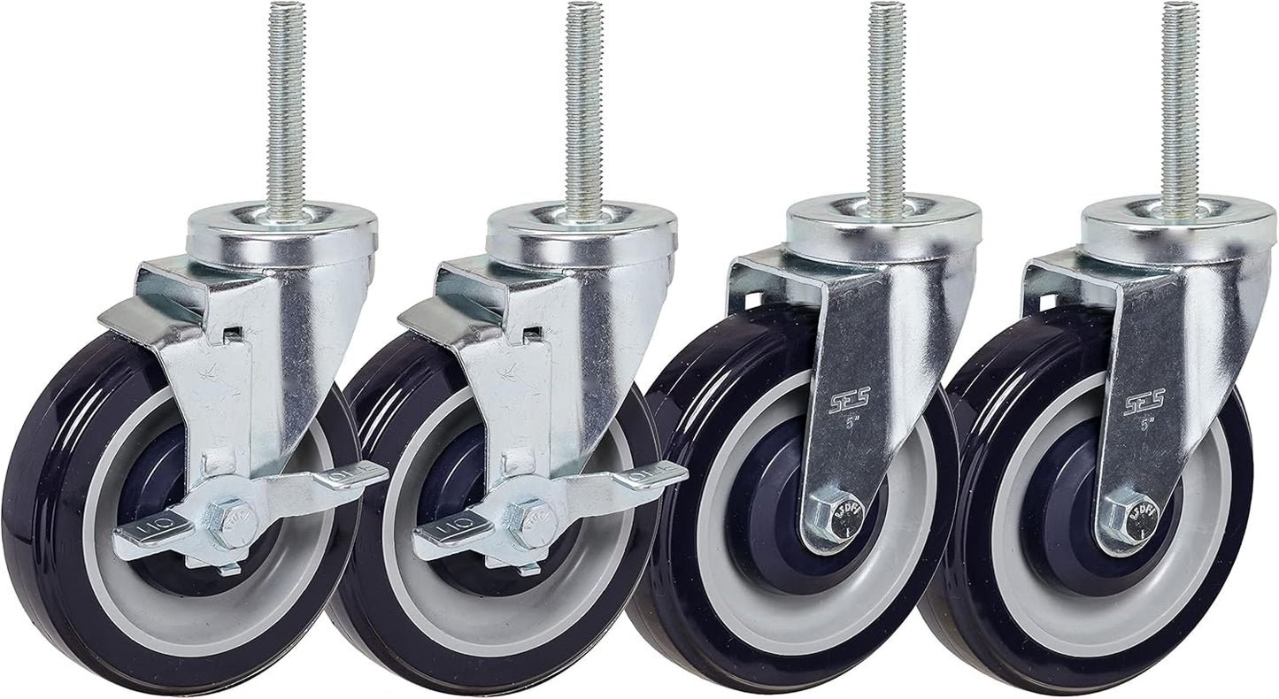 Caster Set of 4 with 5in Polyurethane Wheels for Easy Mobility