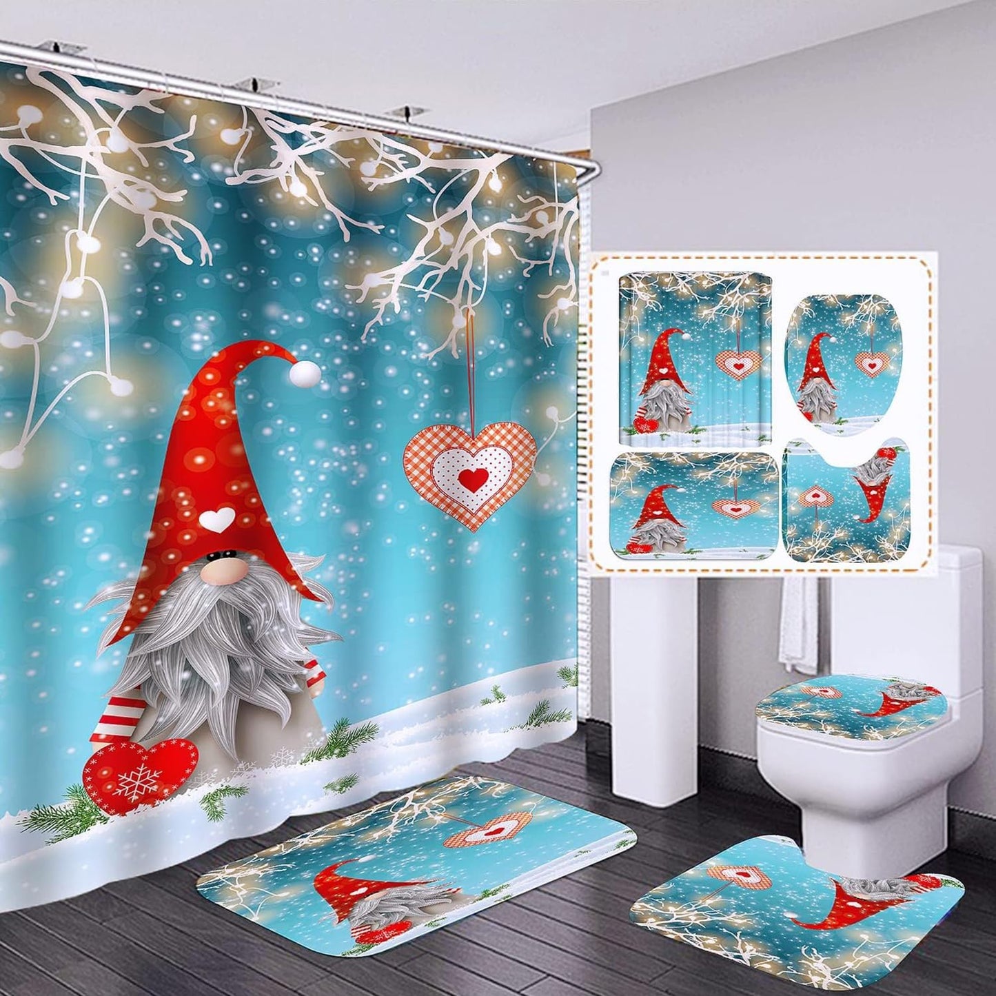 Merry Christmas Bathroom Set | Non-Slip Rugs & Decor | 72x72 Inches