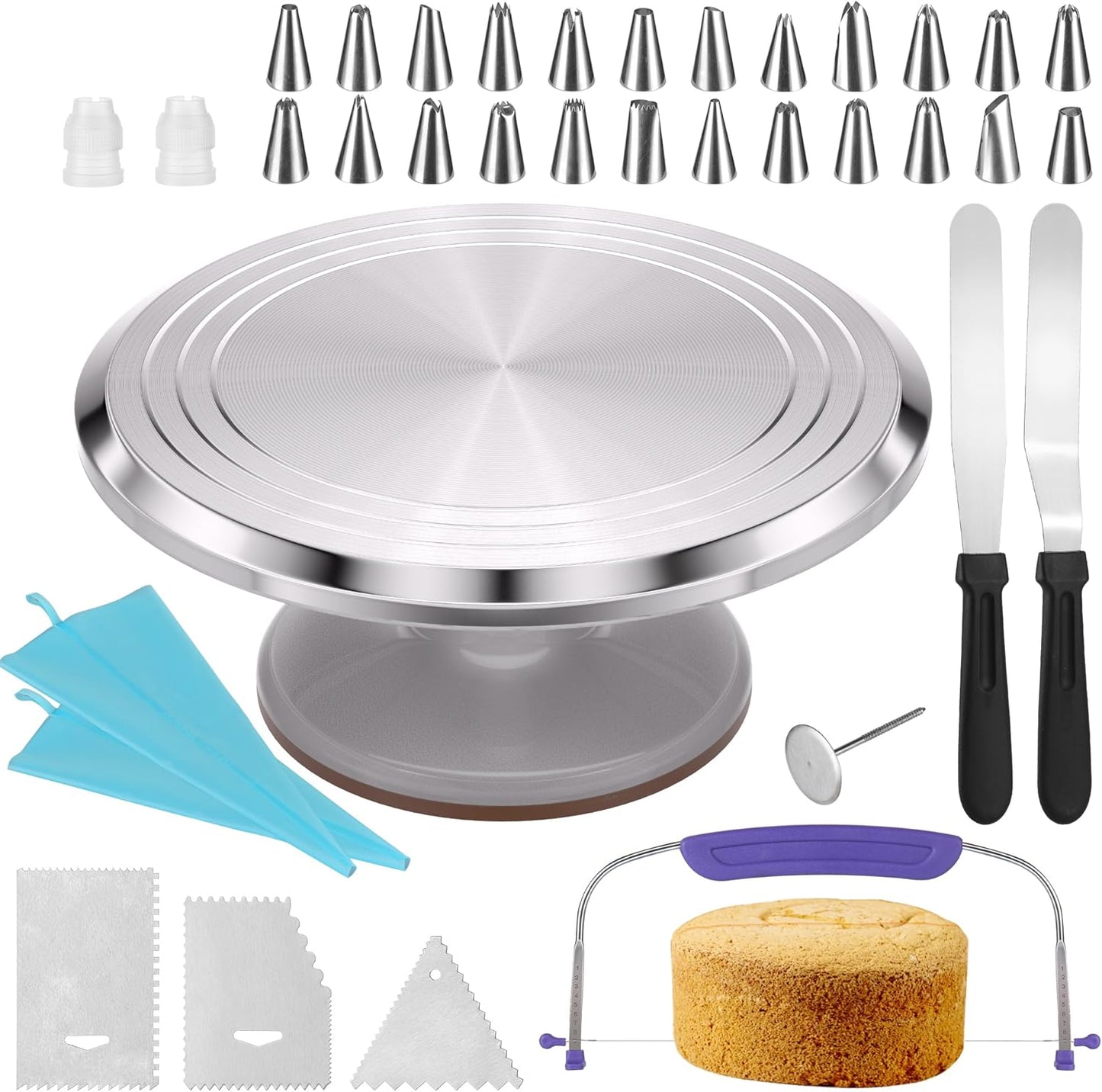 12 Inch Round Aluminum Revolving Cake Decorating Stand Kit