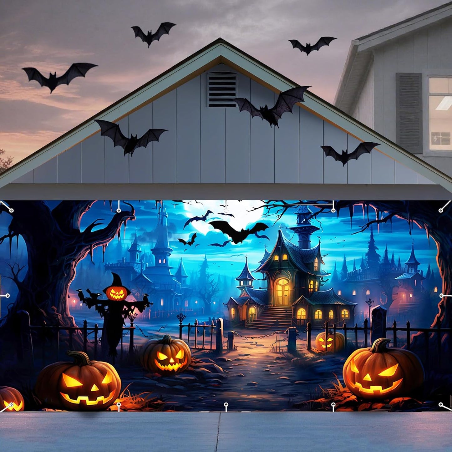Halloween Garage Door Banner 7x16 Ft for Spooky Decorations