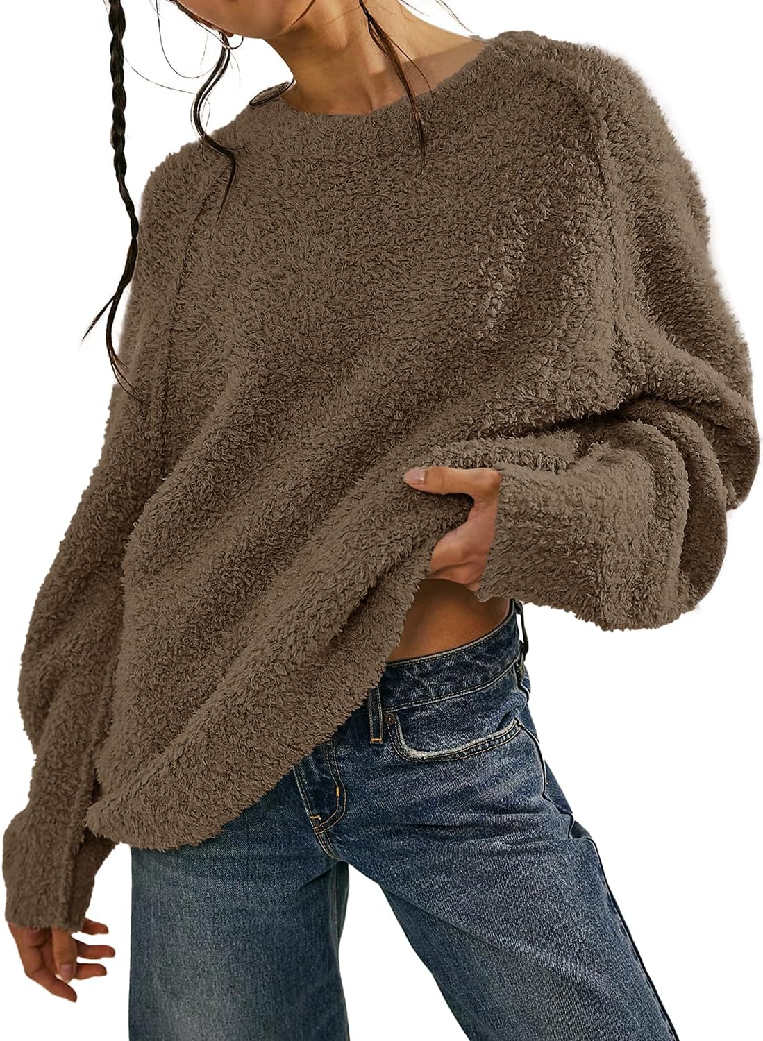 Beaully Women's Oversized Long Sleeve Fuzzy Knit Sweater