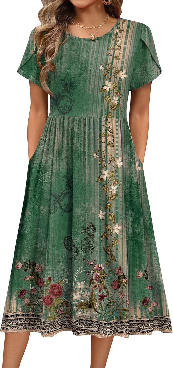 HOTOUCH Women's Summer Short Sleeve A-Line Midi Dress Review