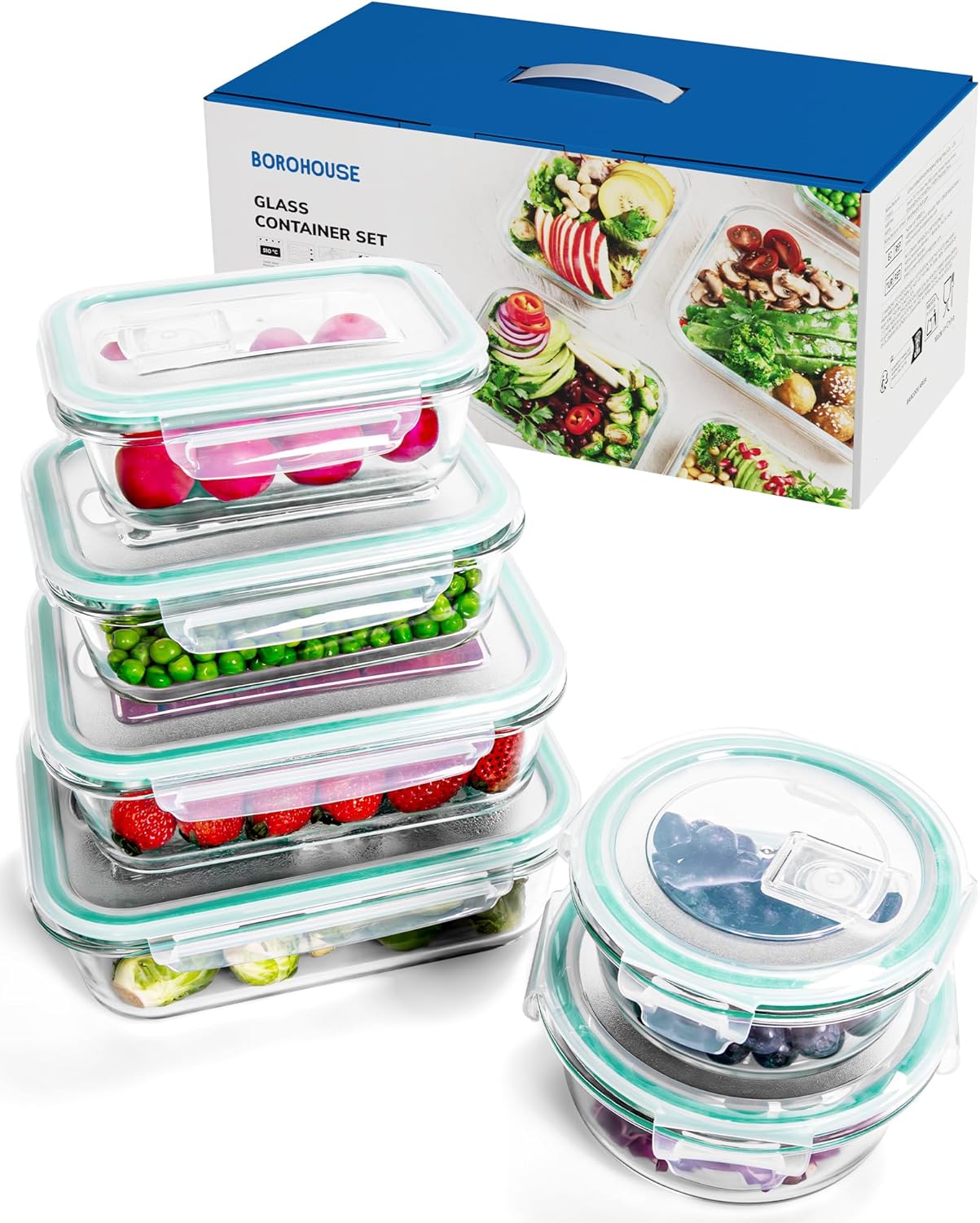 6-Piece Borosilicate Glass Food Storage Containers Set for Meal Prep