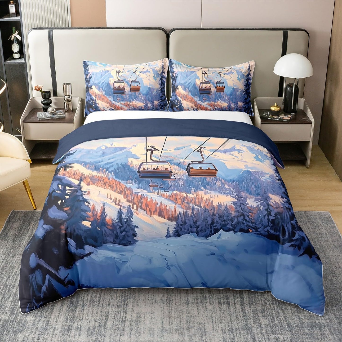 Snowy Slope Ski Theme Duvet Set - Ultra Soft Queen Size