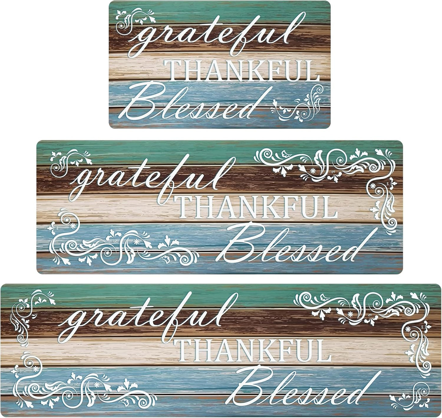 Thankful Kitchen Mats for Floor - 3 Piece Non Slip Cushioned Set