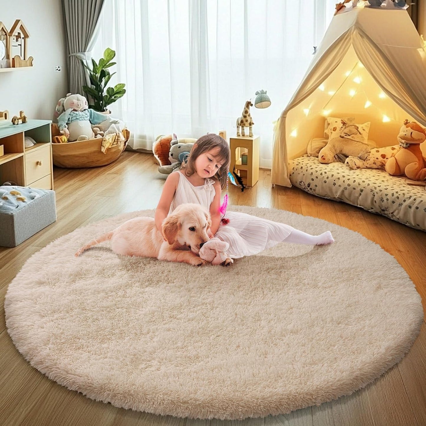 Fluffy Round Area Rugs for Bedroom, 6ftX6ft Shag Circle Rug