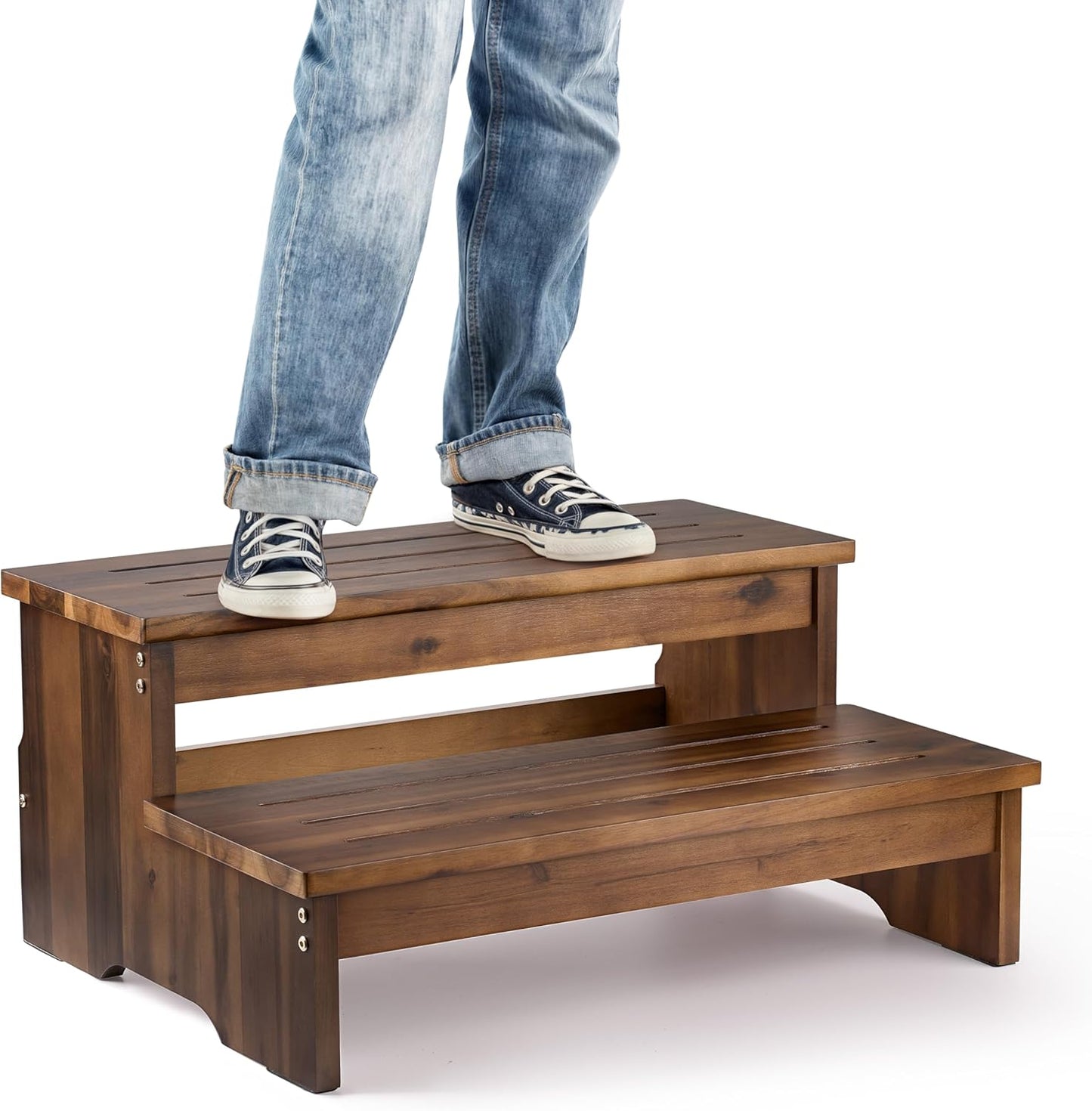 25 Inch Acacia Bed Steps for High Beds - Heavy Duty Stool