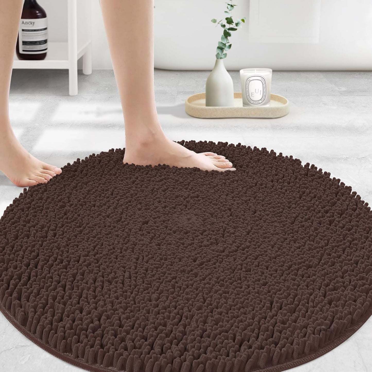MAYSHINE Round Area Rug Set for Bathroom - Soft Plush Chenille